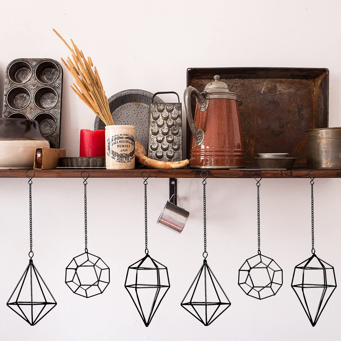 libproqia Iron Air Plant Holder, 6PCS Geometric Tillandsia Stand - Wall Mounted Hanging Planter for Home Office Decor, Black Metal Himmeli Craft for Air Ferns, Small Airplants Display