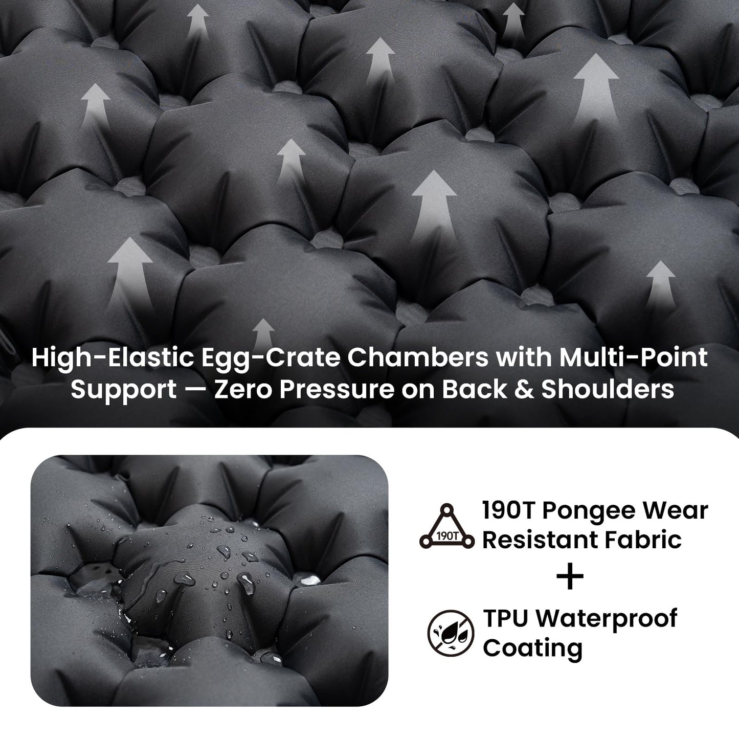 ONETIGRIS Blackcrystal Sleeping Pad, Ultralight Camping Sleeping Pad with Pillow Built-in Foot Pump Inflatable Sleeping Mat Compact for Camping Backpacking Hiking Traveling Tent