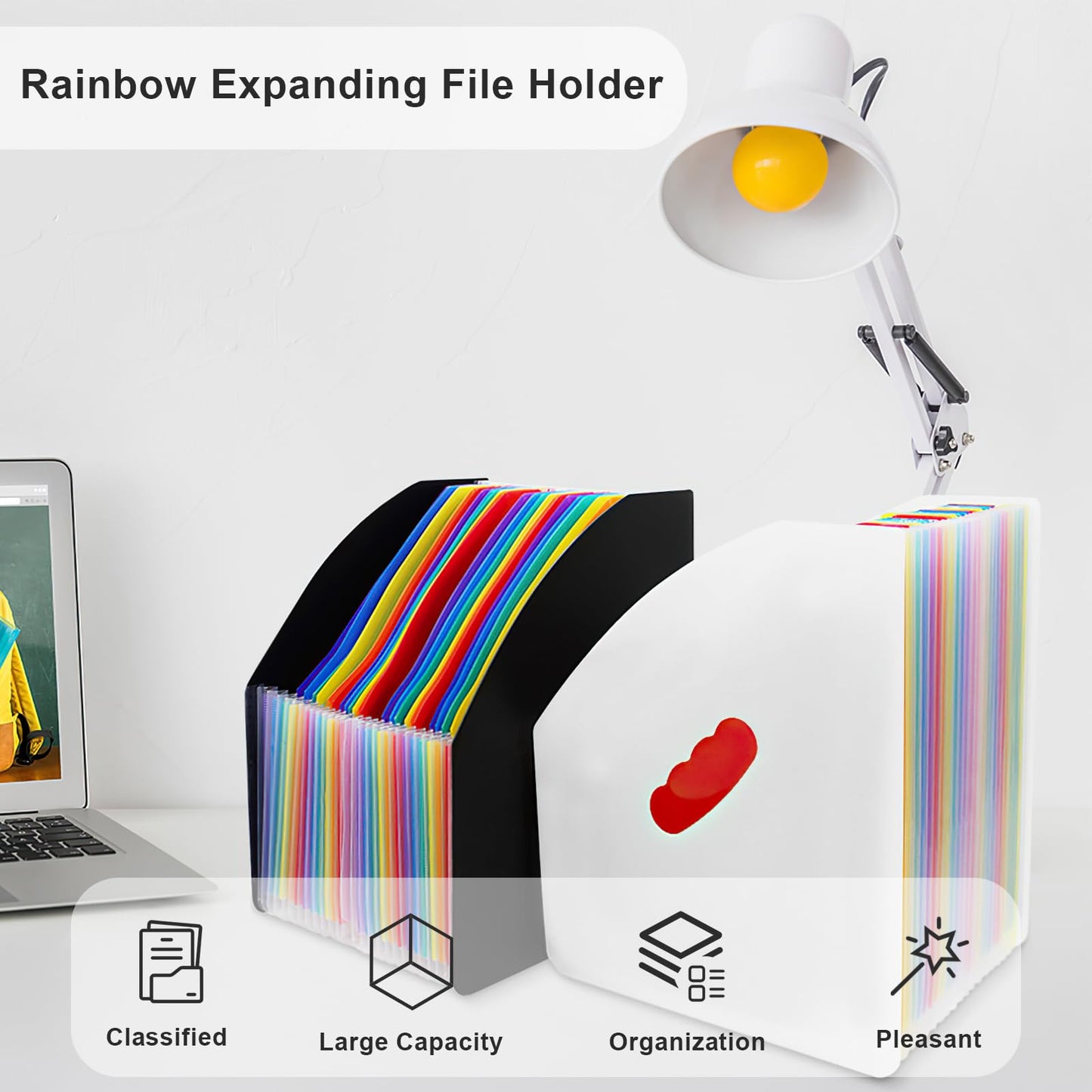 SAYEEC Rainbow Expanding File Holder Standing A4 Vertical Mini Book Organizer Magazine Basket Desktop 13 Pockets Files Folder with Handle for Students Examination Paper Bills Office Study