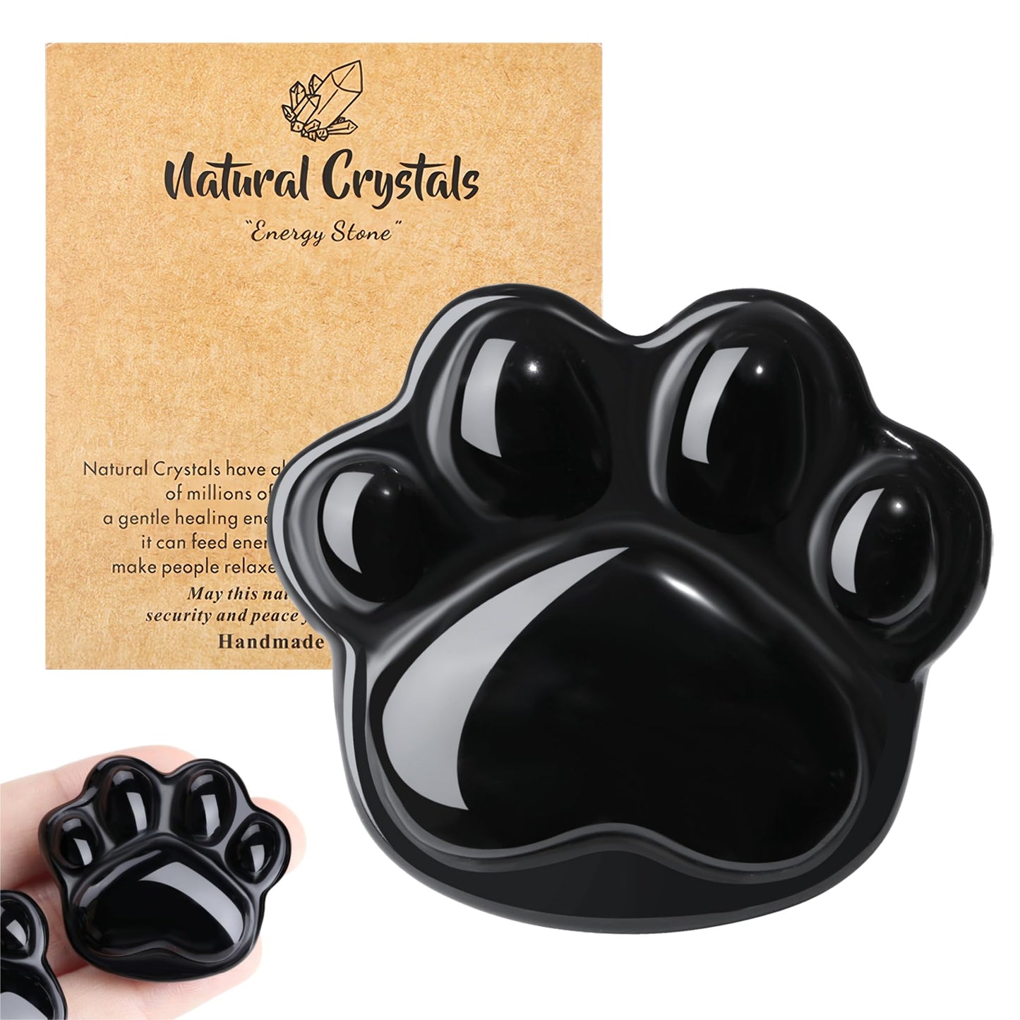NUKAYAI Black Obsidian Cat Paw Statue Carved Figurines Sculpture Decor Worry Stone for Anxiety Handcrafted Natural Crystals and Healing Stones Cute for Cat Lovers Women
