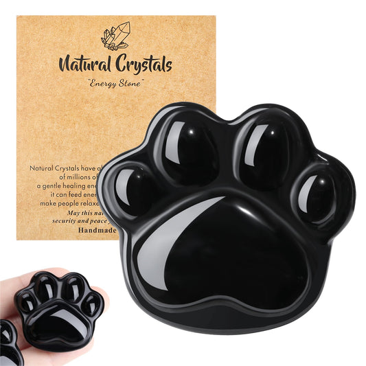 NUKAYAI Black Obsidian Cat Paw Statue Carved Figurines Sculpture Decor Worry Stone for Anxiety Handcrafted Natural Crystals and Healing Stones Cute for Cat Lovers Women