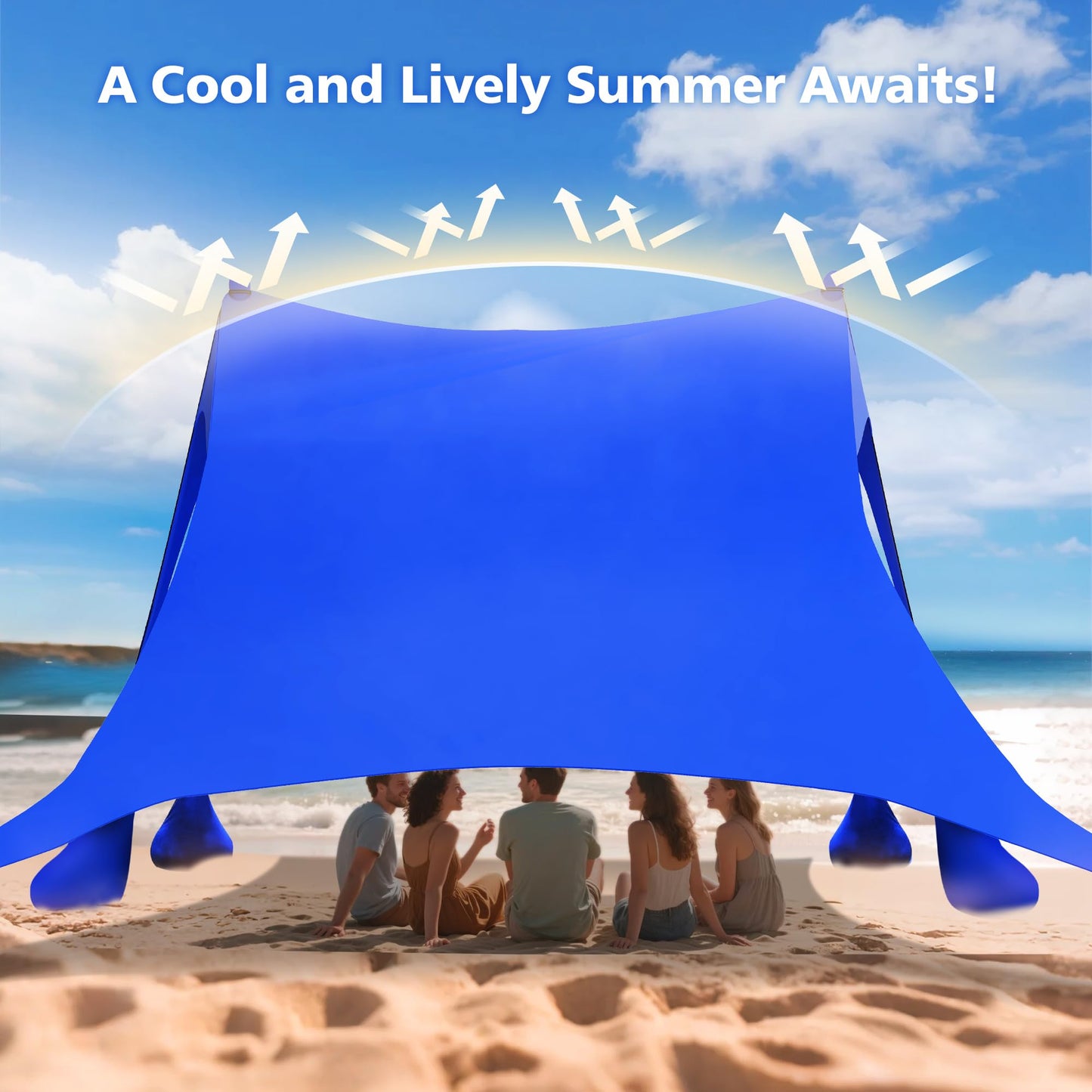 2PM SPORTS Beach Tent Sun Shelter 10x10 FT - UPF 50+ UV Protection, 8 Sandbags, Easy Setup, Portable Beach Shade Canopy for Family Picnic Camping Travel
