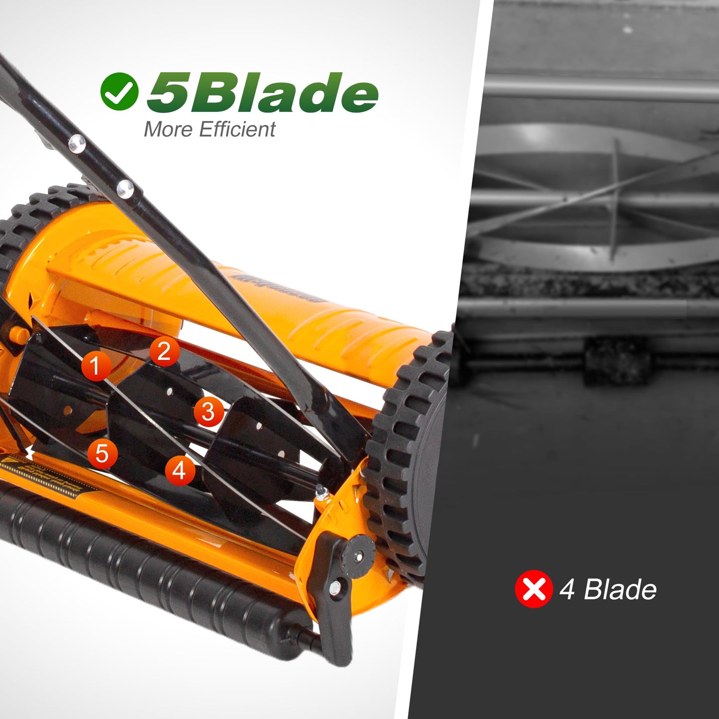 Walensee Push Reel Lawn Mower, 14-Inch 5-Blade Cordless Manual Reel Lawn Mower, Walk-Behind Steel Lawn Mower with 4-Position Cutting Height Adjustment & Sponge Grip