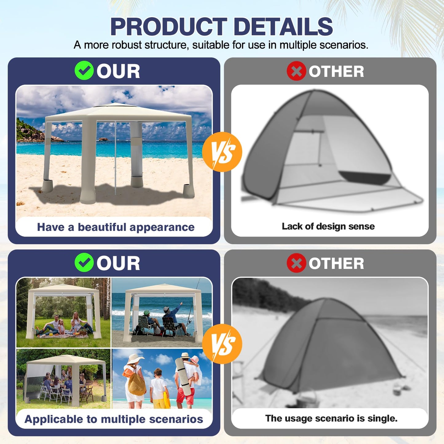 cepkquis Beach Tent,8'×8' Large Beach Canopy for 4-6 People,Easy Setup Beach Sun Shelter with UPF 50+ Protection,Adjustable Height & Wind Resistant Beach Cabana for Family,Party (Khaki - Solid)