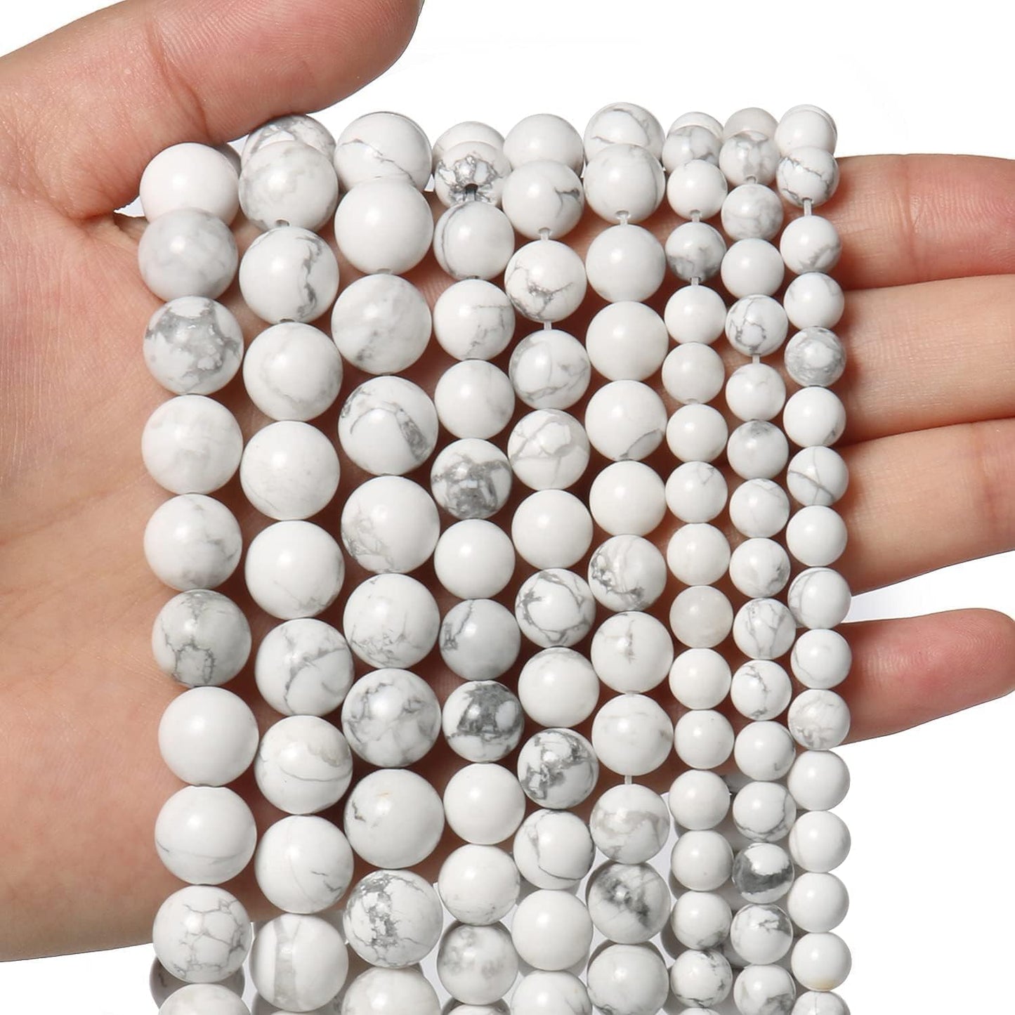 About 60pcs 6mm Natural Stone Beads White Howlite Beads Crystal Gemstone for Jewelry Making, DIY Bracelet Necklace