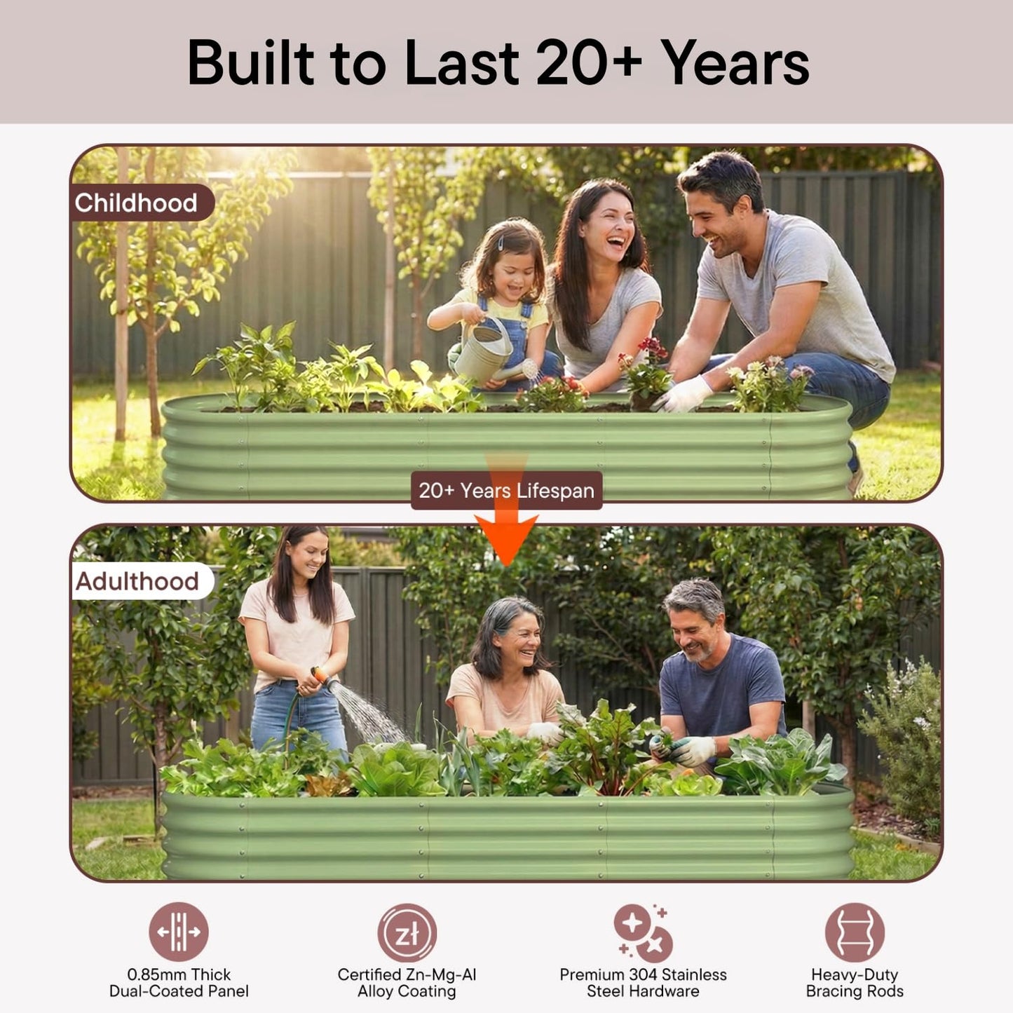 Annoell Galvanized Raised Garden Bed 6x2x1ft - 12" Tall Metal Planter Box for Outdoor Plants, Vegetable, Herb with Durable Steel & Rot Resistant, Small Flower Bed for Balcony and Patio - Sand Beige