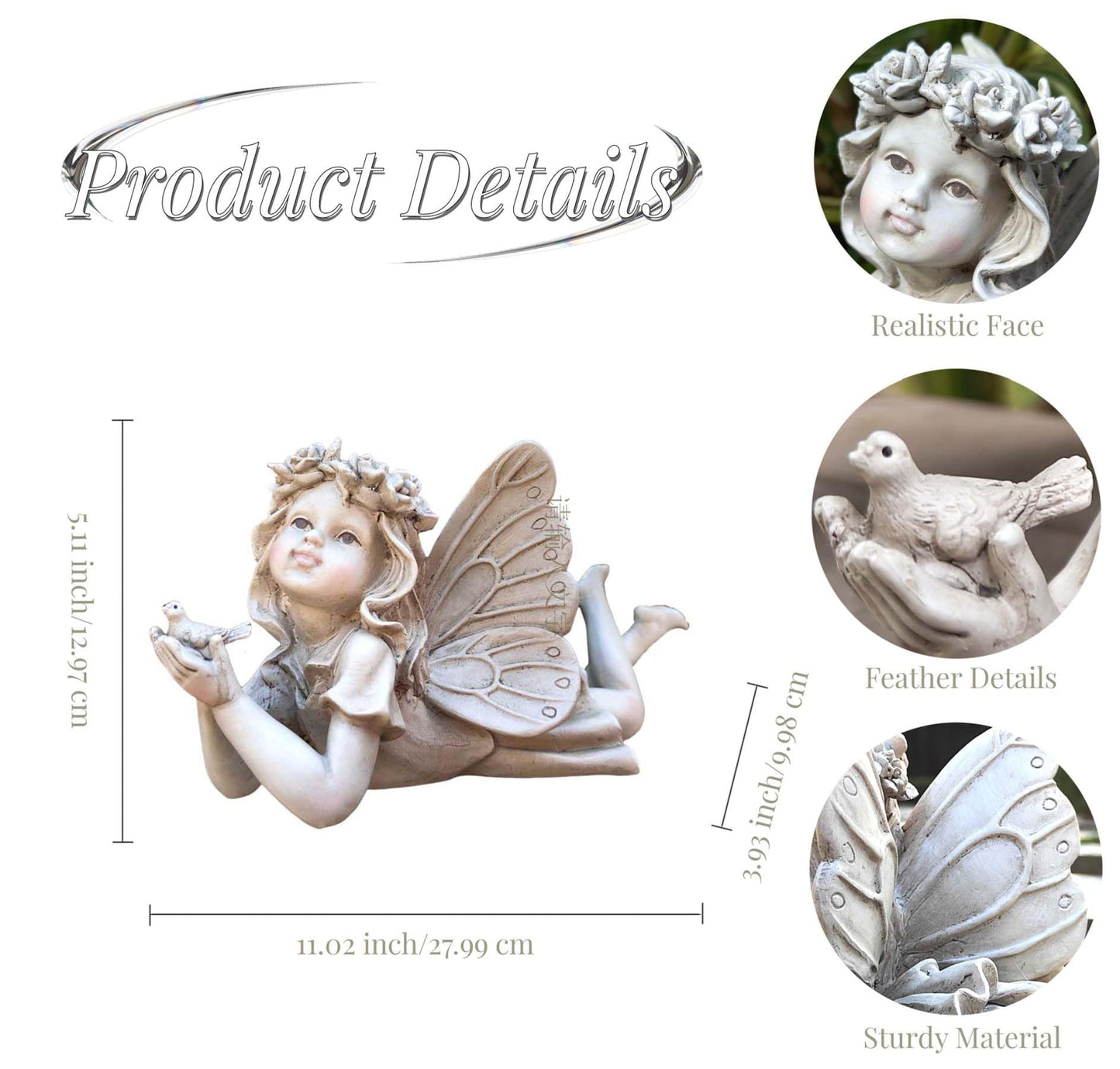 Fairy Garden Decor - Angel Holding a Bird Garden Statues for Outside, Resin Fairies for Fairy Garden, Cute Yard Ornaments Outdoors, Ideal Gifts for Mom and Grandma, 11” Width