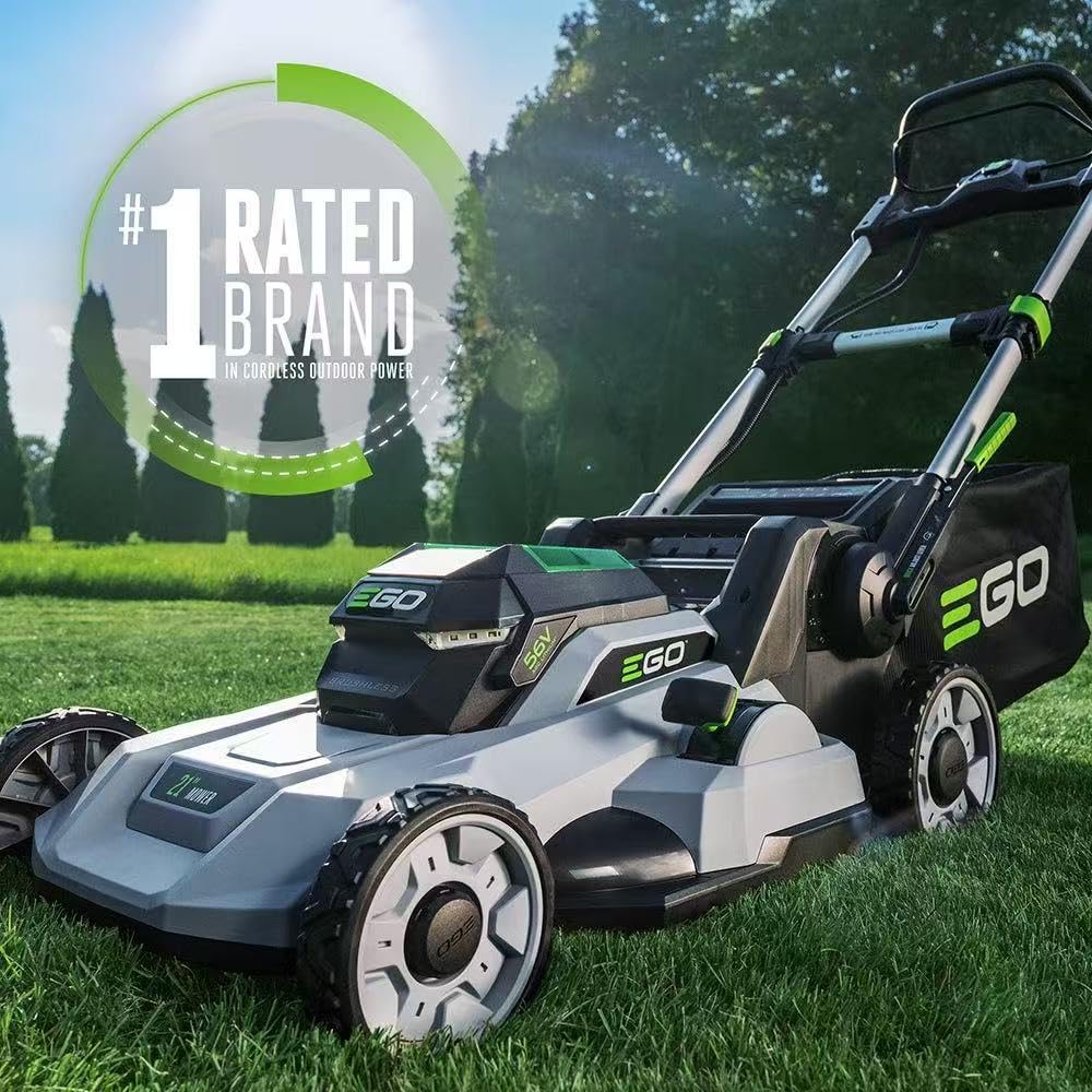 EGO POWER+ 56V Starter Collection 21" Cordless Push Lawn Mower LM2114 & 15" Powerload String Trimmer ST1511T & 615CFM Leaf Blower LB6151, (1) 4Ah (2) 2.5Ah Batteries and (3) Chargers Included