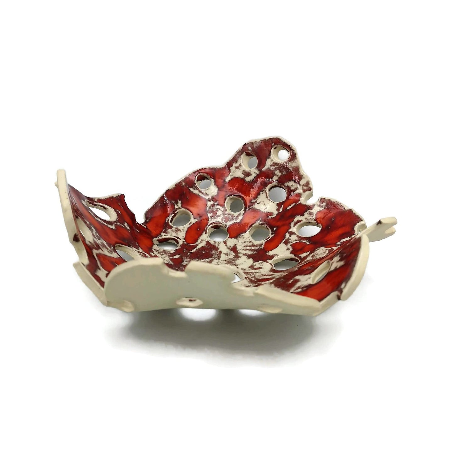 Orange Handmade Ceramic Decorative Centerpiece Bowl, Large Fruit Bowl With Holes Decor