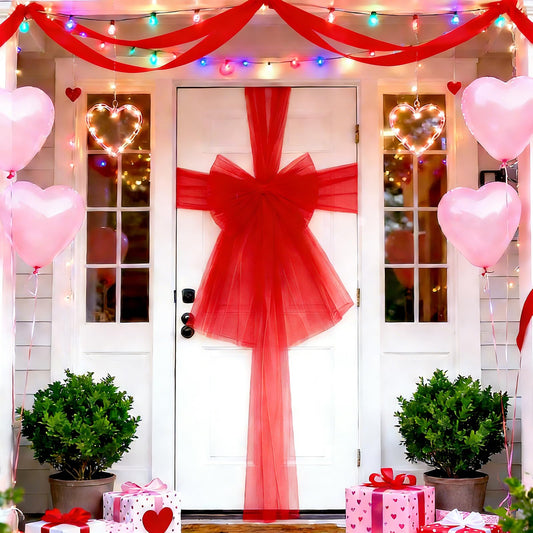 Christmas Cabinet Door Ribbon Bow Large Christmas Door Bow Decoration Xmas Tree Organza Bows Festival Wrapping Decorations for Front Doors Fireplace Wreath Home Holiday Birthday Party Supplies (Red)