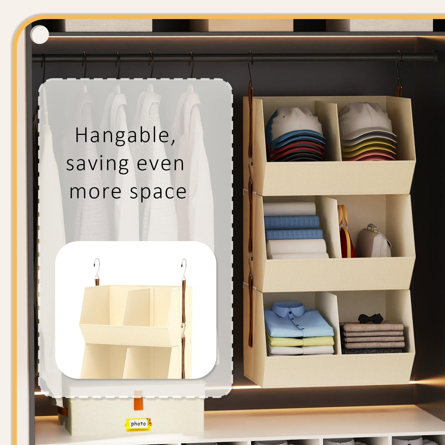 WHEEXIAG Hanging Closet Organizer, Closet Organizers and Storage, Hanging Closet Organizer Extra Large - Fabric Closet Hanging Organizer for Home, Dorm, Rv,Handbags, Underwear, Sock. Beige - 1 Pack