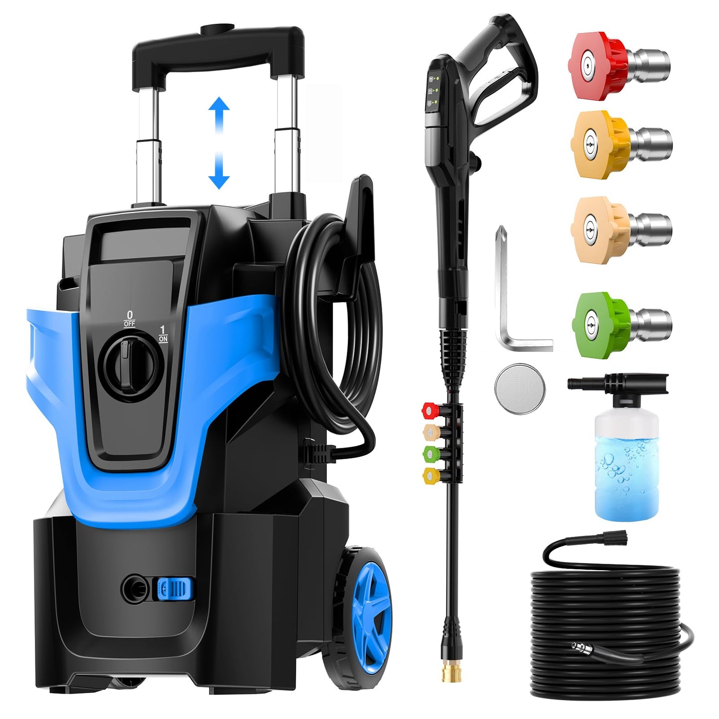 5000PSI Heavy Duty Pressure Washer, 3-Speed Adjustable Power Washer with 2-Stage Pull Rod, 4 Nozzles, Foam Cannon & 500ml Soap Bottle for Car, Home & Outdoor Cleaning,Blue