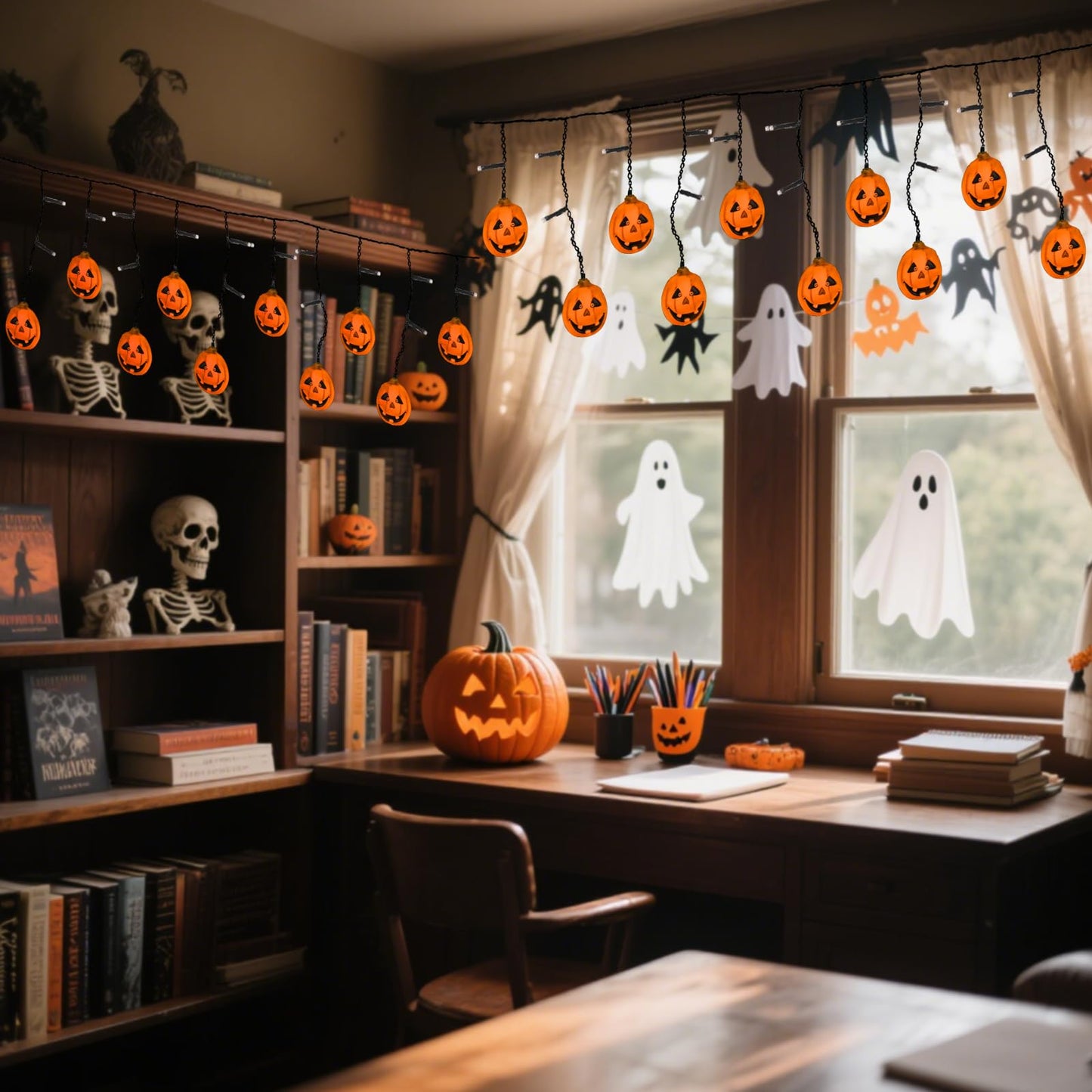 Taoushuleng 6FT 25LED Halloween Pumpkin String Lights, Icicle Light Strand with 10 Orange Jack O'Lantern, 8 Lighting Modes, Battery Operated, Indoor Outdoor Holiday Decoration