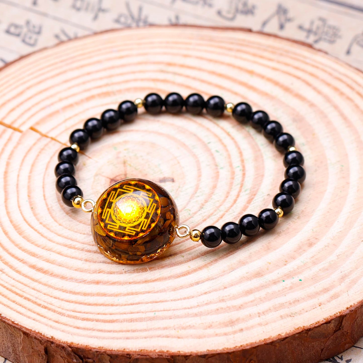 Day Day Up Natural Tiger's Eye & Black Onyx Orgone Energy Bracelet - 7 Chakra Balancing, Stretch Healing Stone Beads, Spiritual Jewelry for Protection & Wealth (Style 2)
