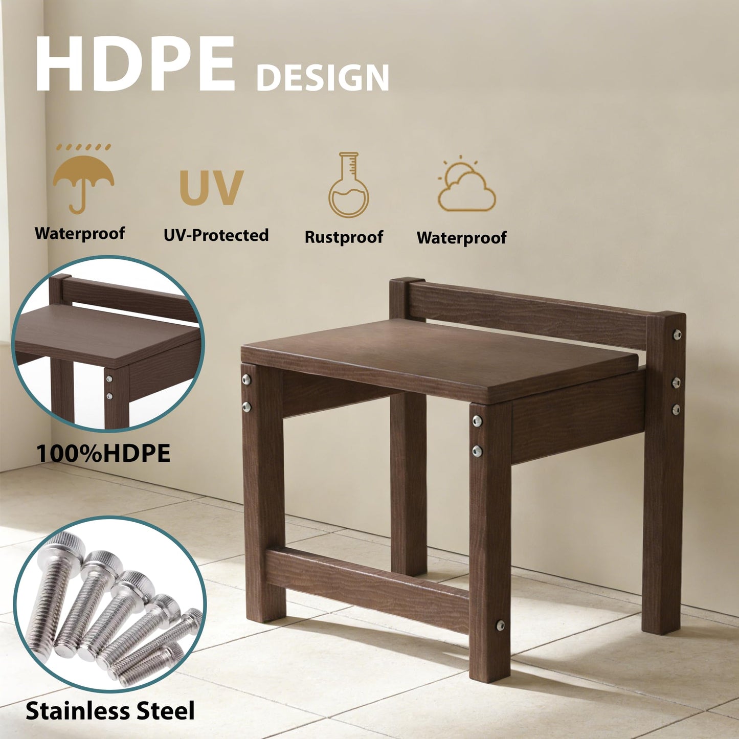Tioline Stackable HDPE Foot Stool - All-Weather Indoor/Outdoor Seating for Patio, Living Room & Bathroom, Waterproof Windproof Heavy-Duty High-Density PE Step Stool, 2 Sets, Brown