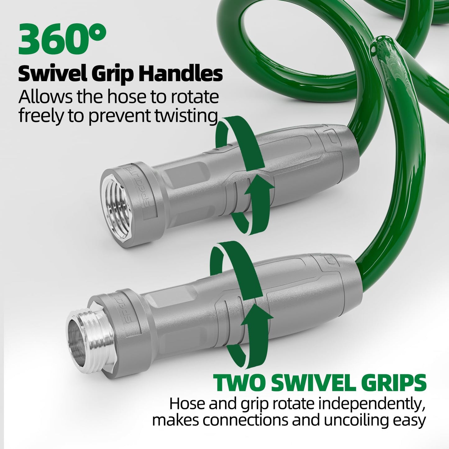 SPECILITE 3/8" Lightweight Coil Garden Hose 50 FT, EVA Flexible Curly Water Pipes with 6-Pattern Spray Nozzle for Boat, Greenhouse, Yard, Patio, Green