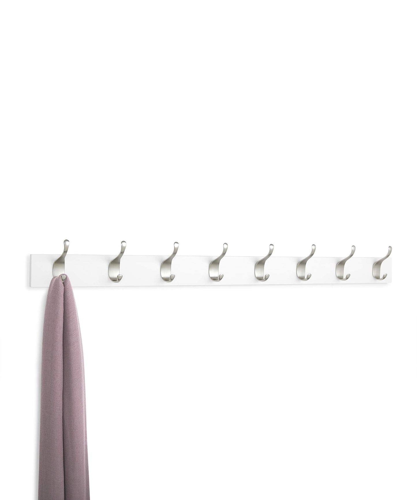 Amazon Basics Wall Mounted Modern Coat Rack for Entryway and Bedroom with Versatile Storage Hooks, Rectangular, 8-Hook, White