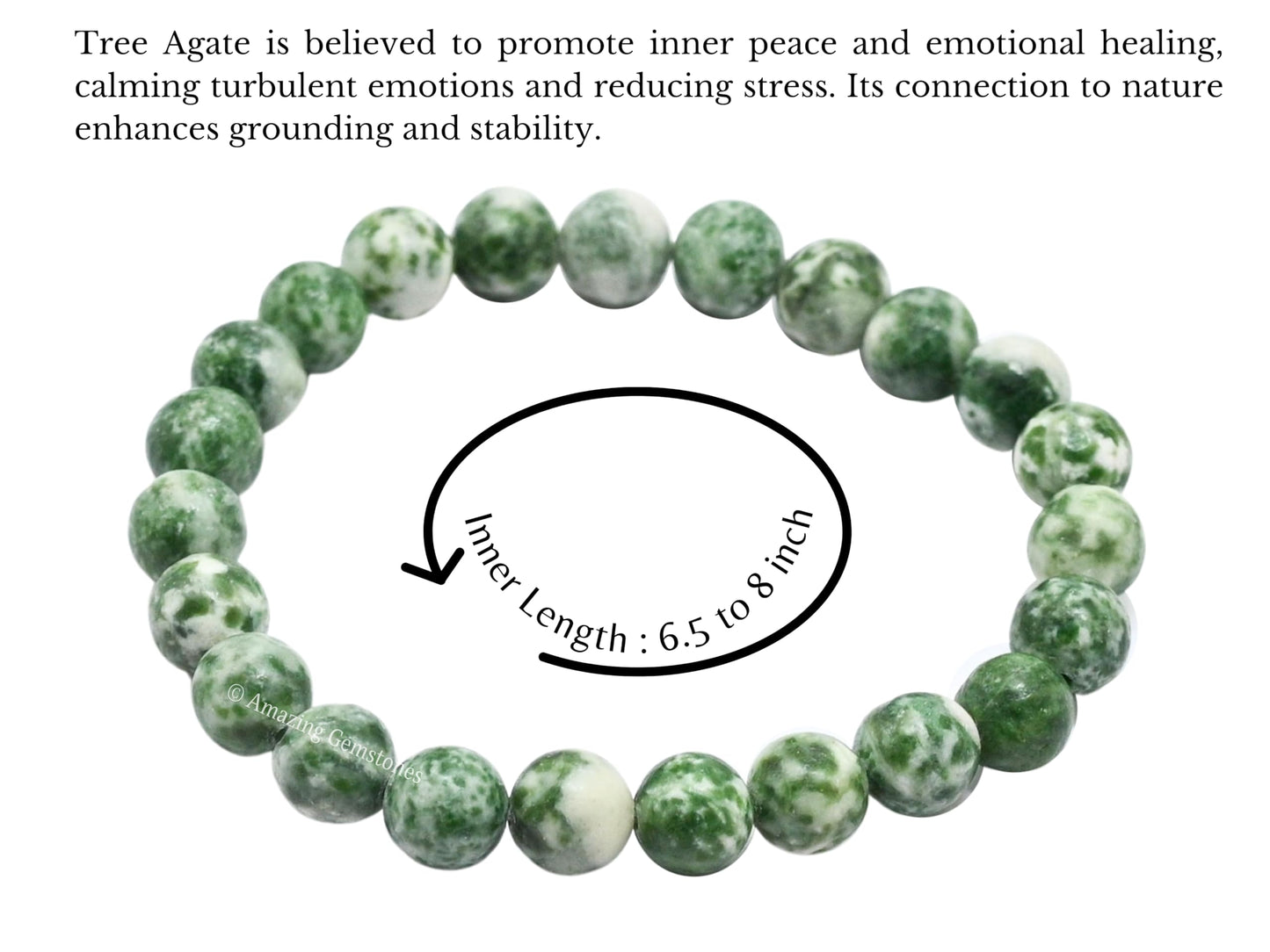 Amazing Gemstone Crystal Bracelet for Women Men's Gifts - Protection Healing Crystal Bracelet - 8mm Gemstone Beaded Stretchable Bracelet Pulseras Para Hombres Mujer Stocking Stuffers Mothers Day Gift (Tree Agate)