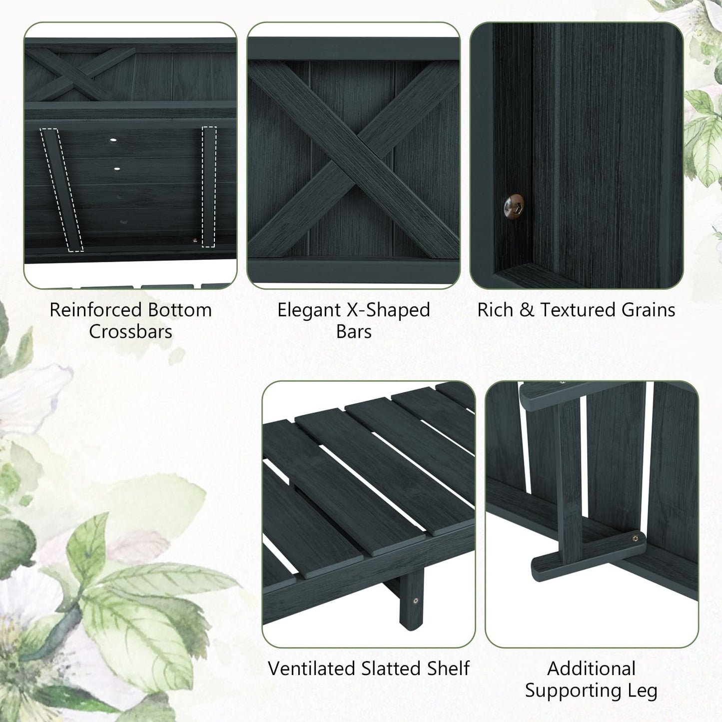 Giantex HIPS Raised Garden Bed, Elevated Planter Box w/Legs, Storage Shelf, Drainage Holes, Weather-Proof Standing Raised Beds for Backyard Balcony Flower Herb (Black, 44" x 18" x 29")