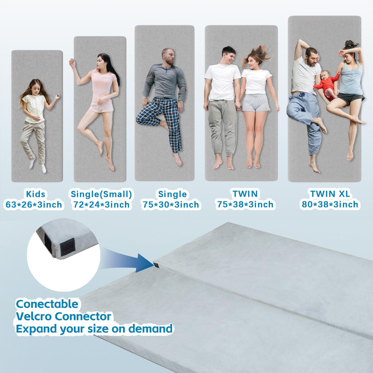 KingChii CertiPUR-US Memory Foam Camping Mattress, Portable Roll Up Travel & Car Mattress Sleeping Pad, Cot & Guest Bed for Sleepover with Waterproof Cover & Travel Bag