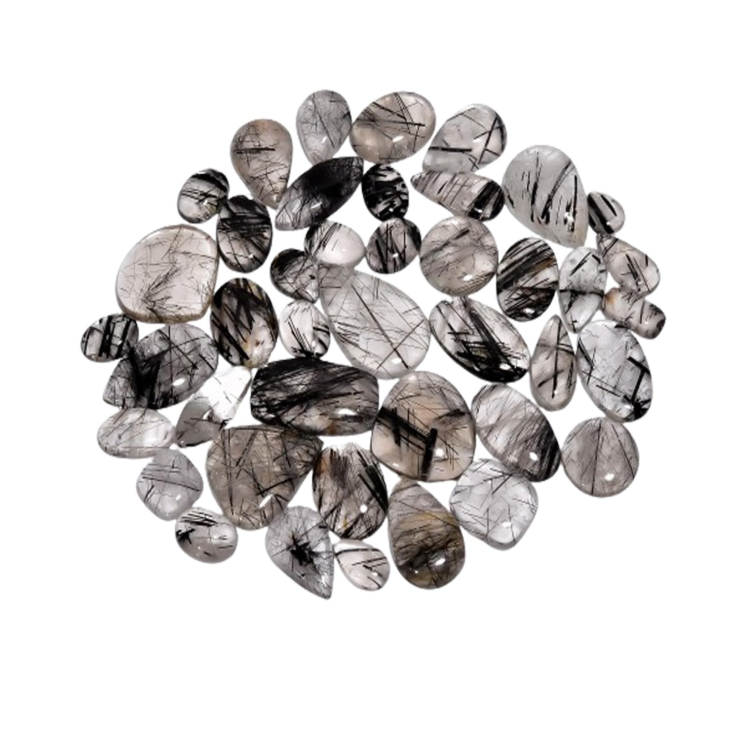 Natural 5, 4 & 3 Pcs Gemstones Cabochons Lot (15–30 MM), Multi Shape Stones for Jewelry Making Supplies Healing Crystals Gems Loose Gemstones (black rutile, 5pcs)
