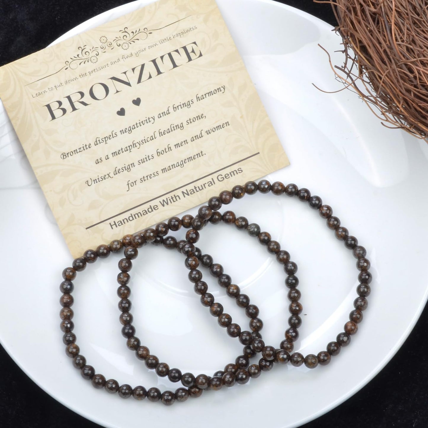 CHCCOYE 4mm Natural Healing Gemstone Bracelet Handmade Yoga Stretch Elastic Bracelet Stress Relief Crystal Jewelry for Men and Women (4mm Bronzite)