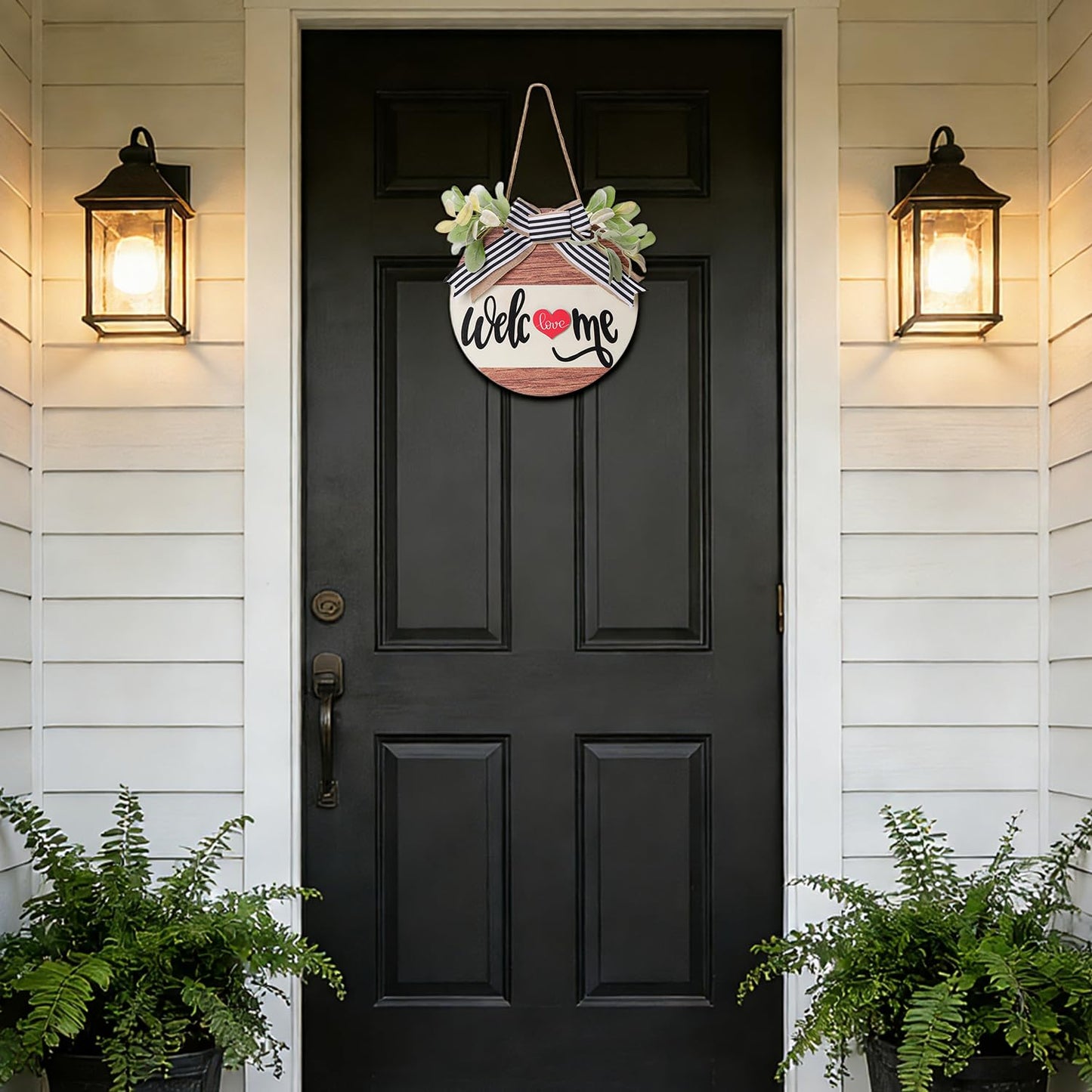 WSTPUPU Interchangeable Seasonal Welcome Sign Front Door Decoration Rustic Round Wood Wreaths for Spring Summer Fall Winter Holidays and Valentine's Day