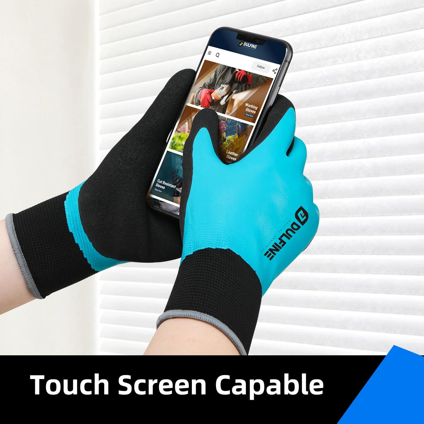 DULFINE Waterproof Work Gloves for Men and Women,3 Pairs PackTouch Screen Rubber Coated Non-slip Garden Gloves, Outdoor Construction(Medium)