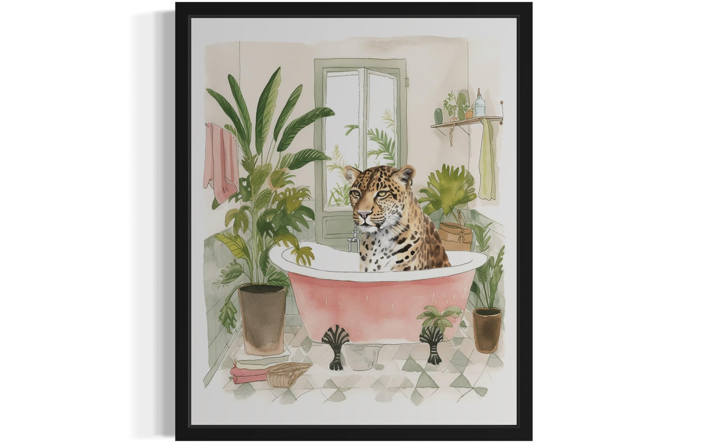 Leopard 1 Wall Art Poster Print, Animal Bathtub Pictures Restroom Wall Art Painting for Bathroom Decor Gallery 49 (Leopard 1, 8 x 10 inches, Black Frame)