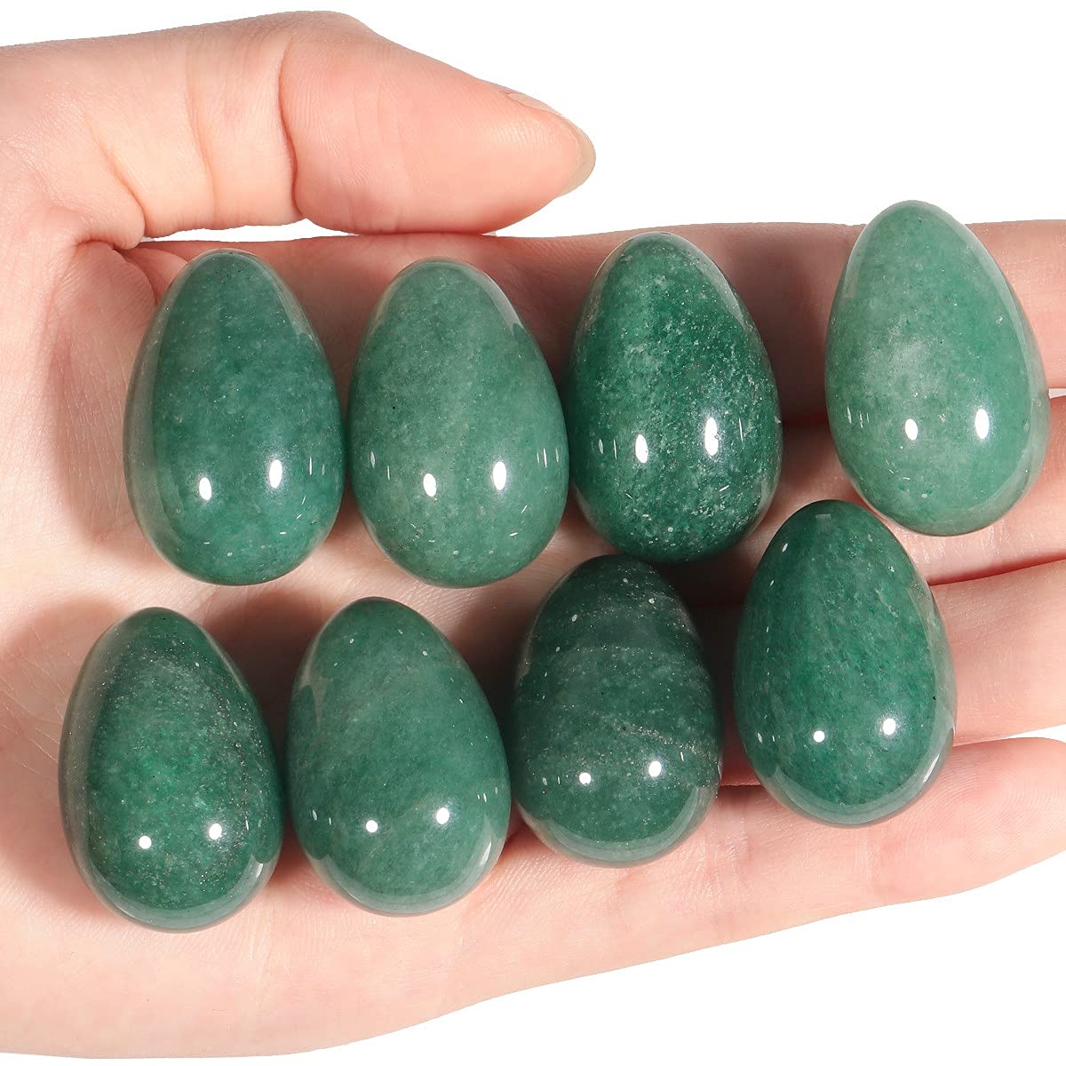 rockcloud Pack of 4 Polished Egg Pocket Stone Worry Stone Healing Crystal for Home Office Table Decor, Green Aventurine