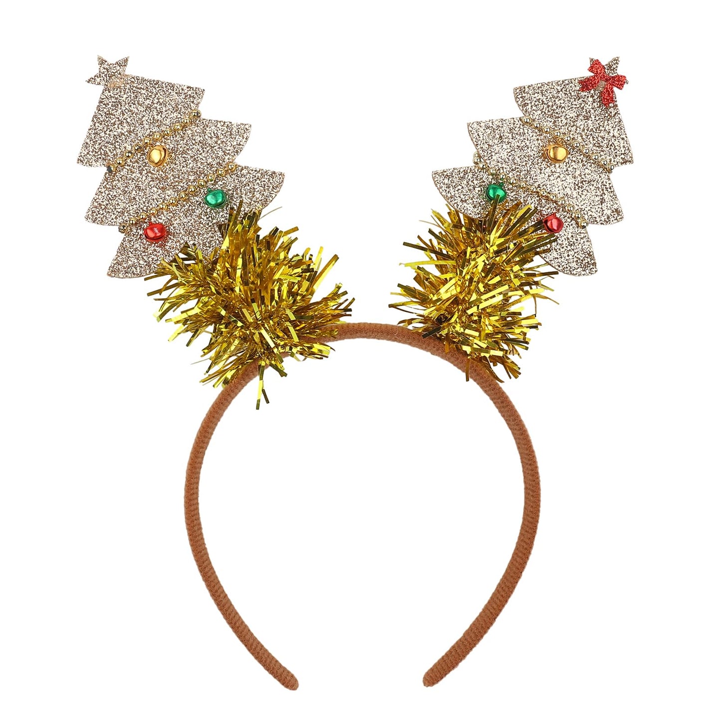 XIELIME Christmas Headband Christmas Tree Hair Bands Glitter Gold Sequins Christmas Tree with Small Bell Design Headbands Holiday Party Gift for Women Girl Festival Hair Decoration Accessory
