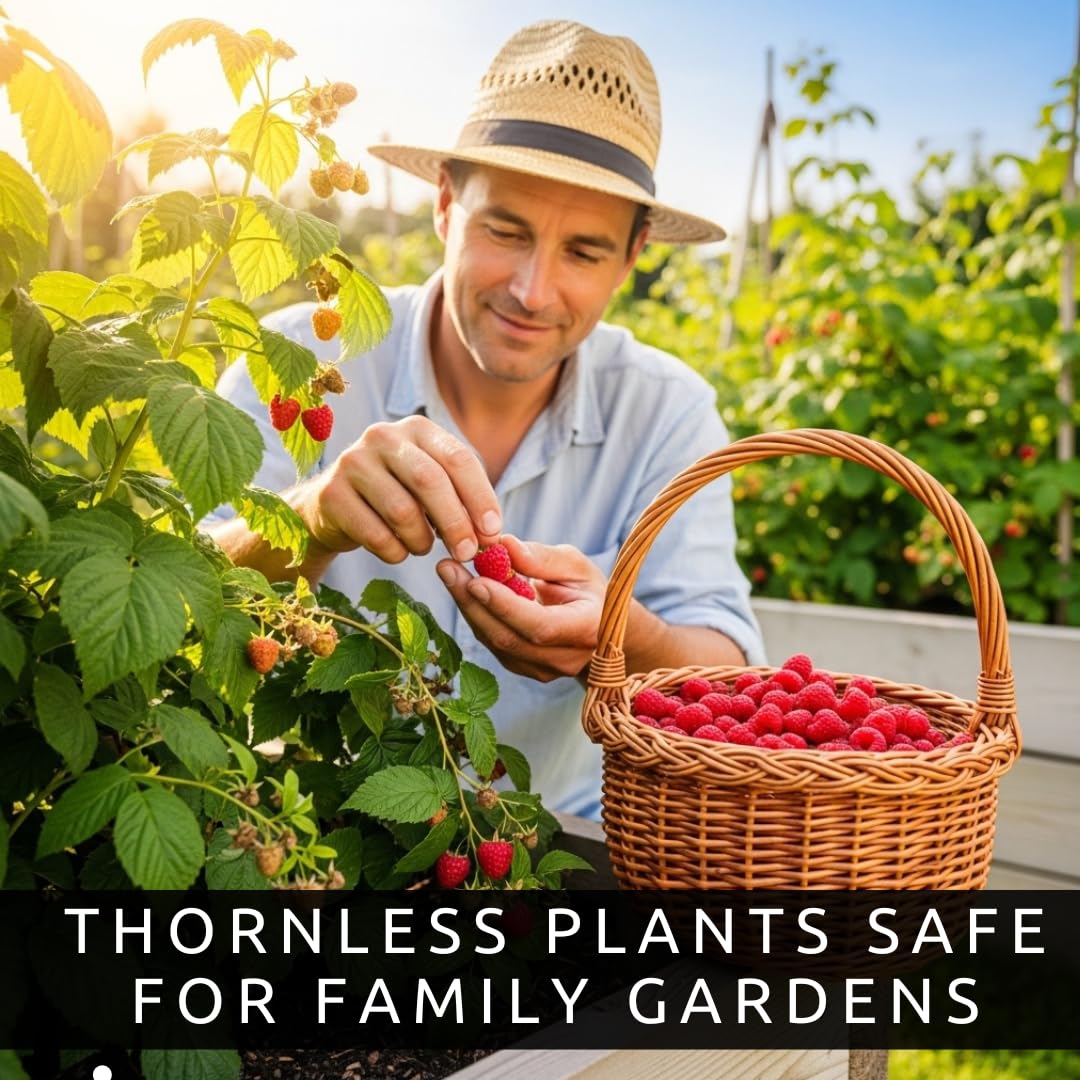 Joan J Raspberry Plants – Thornless Red Raspberry with Large Sweet Berries – Everbearing Fruit Plants for Home Gardens (3 Plants)