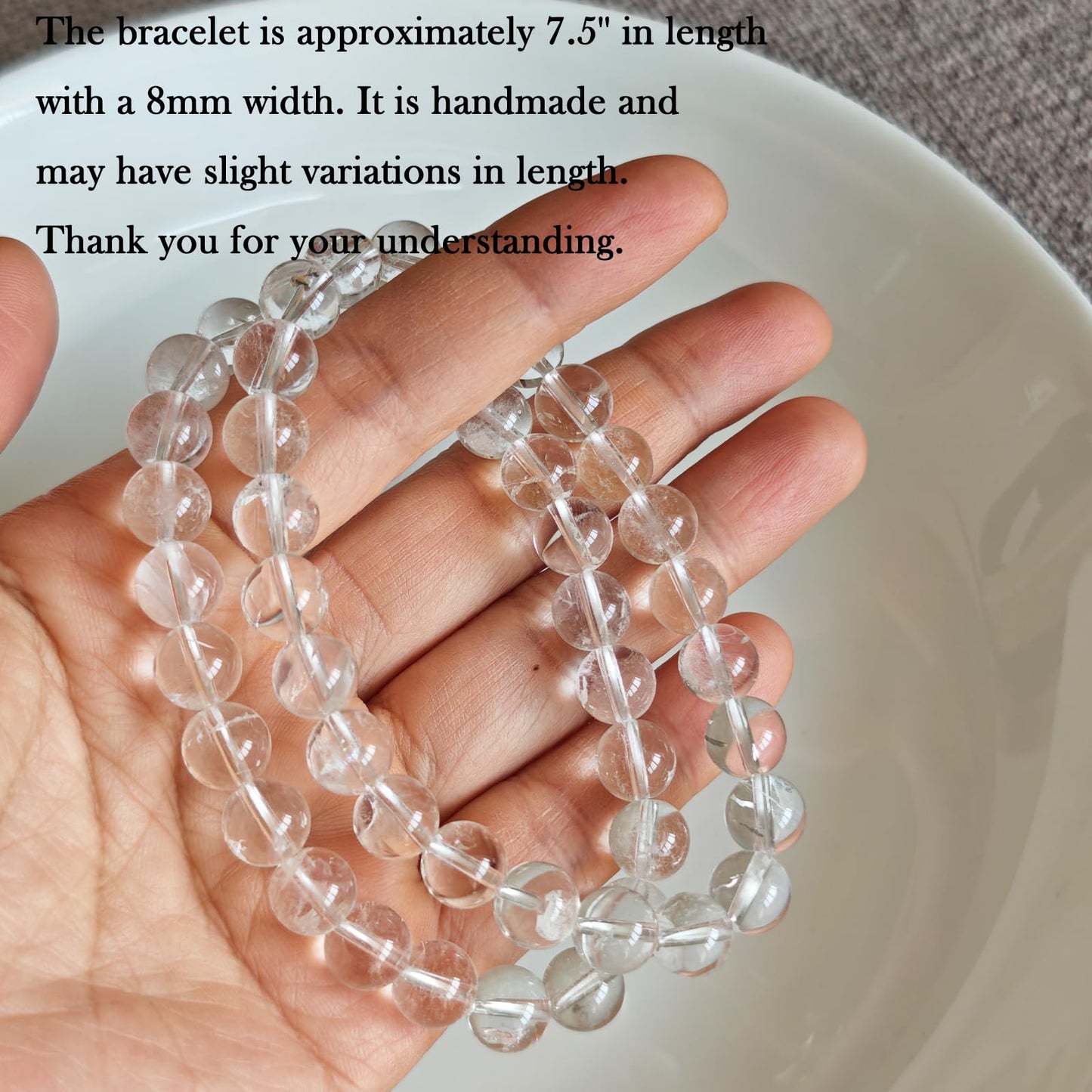 Handmade Natural Gemstone Elastic Bracelet - Healing Crystal Beads Jewelry, Unisex (Clear Quartz, 8mm)