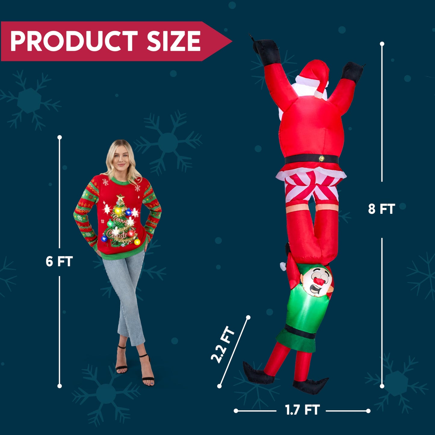 Joiedomi Hanging Christmas Inflatables Decoration, Christmas Inflatable Climbing Santa with Falling Elf, Blow Up Santa with Build-in LEDs for Xmas Party Outdoor Yard Garden Lawn Decor