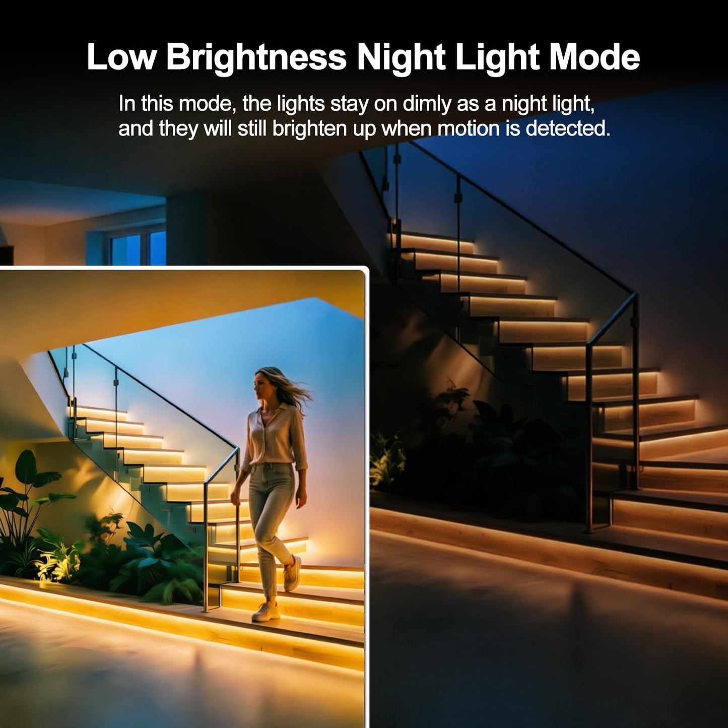 LANXEE Intelligent 16-Step Motion Sensor Stair Light for Indoor, 40 inches Long Cuttable Motion Lights for Stairs (16 Stairs,3000K)