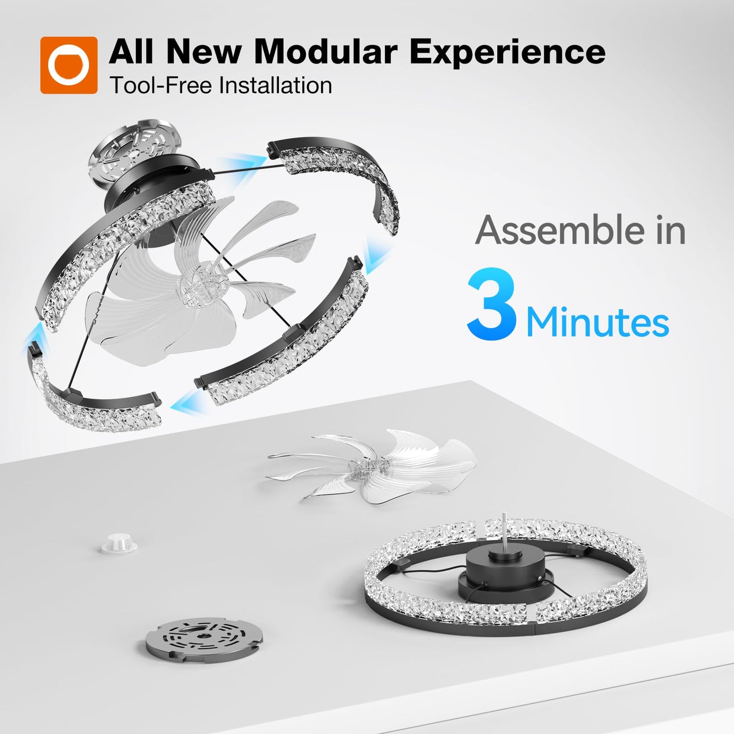 addlon Ceiling Fans with Lights and Remote, 20'' Low Profile Ceiling Fans, 3000-6000K Dimmable Modern Flush Mount LED Fan Light, Fandelier Ceiling Fan for Bedroom, Kitchen, Living Room, Black