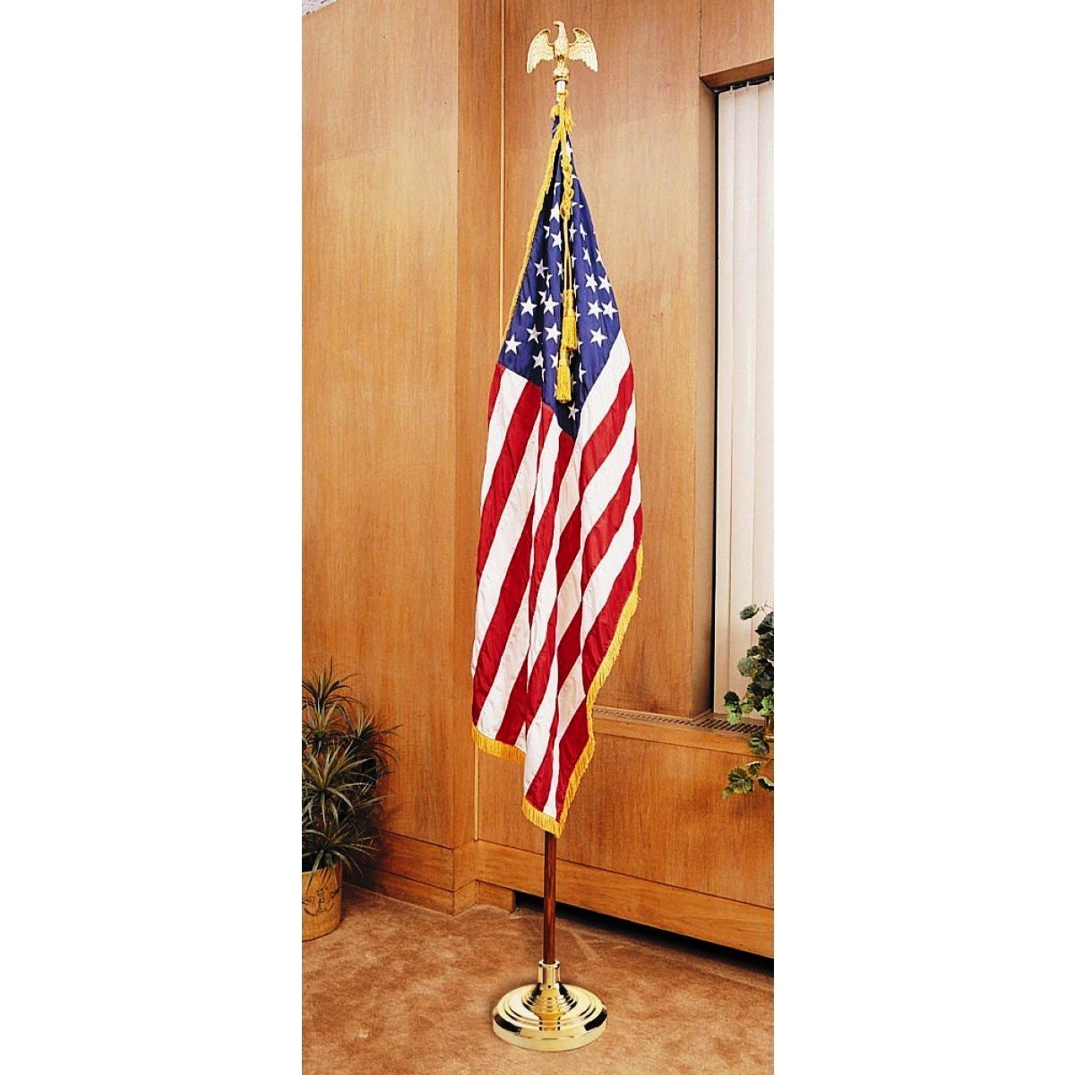 US Flag Factory - American Flag Indoor Display Set with 8 FT Wood Pole - Complete Presentation Set - TOTAL height 105 Inches after assembly
