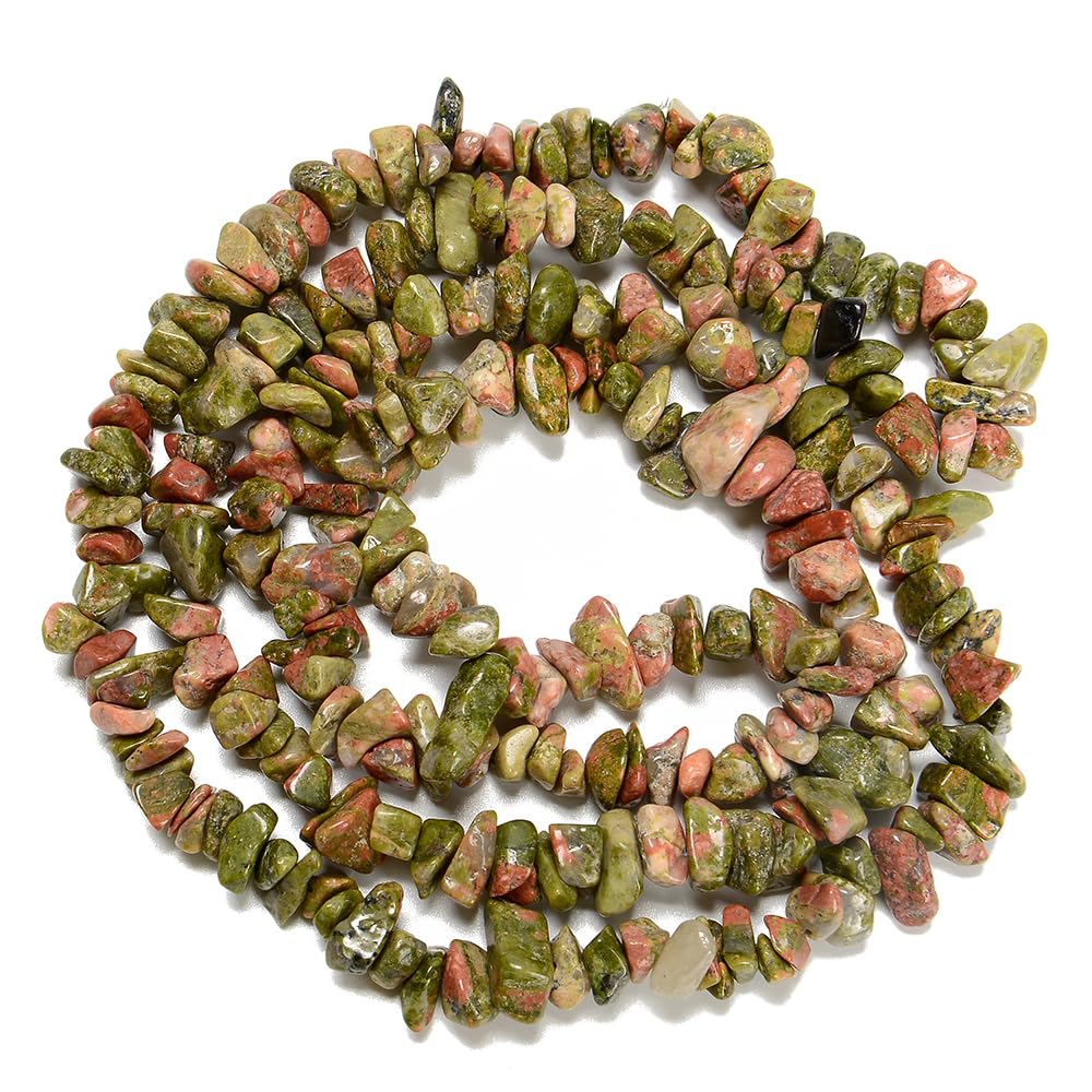 PLTbeads 7-8mm Natural Green Unakite Gemstone Chips Beads Healing Crystals Waist Bracelets Necklace Kit Irregular Stone DIY Crafts Design Jewelry Making
