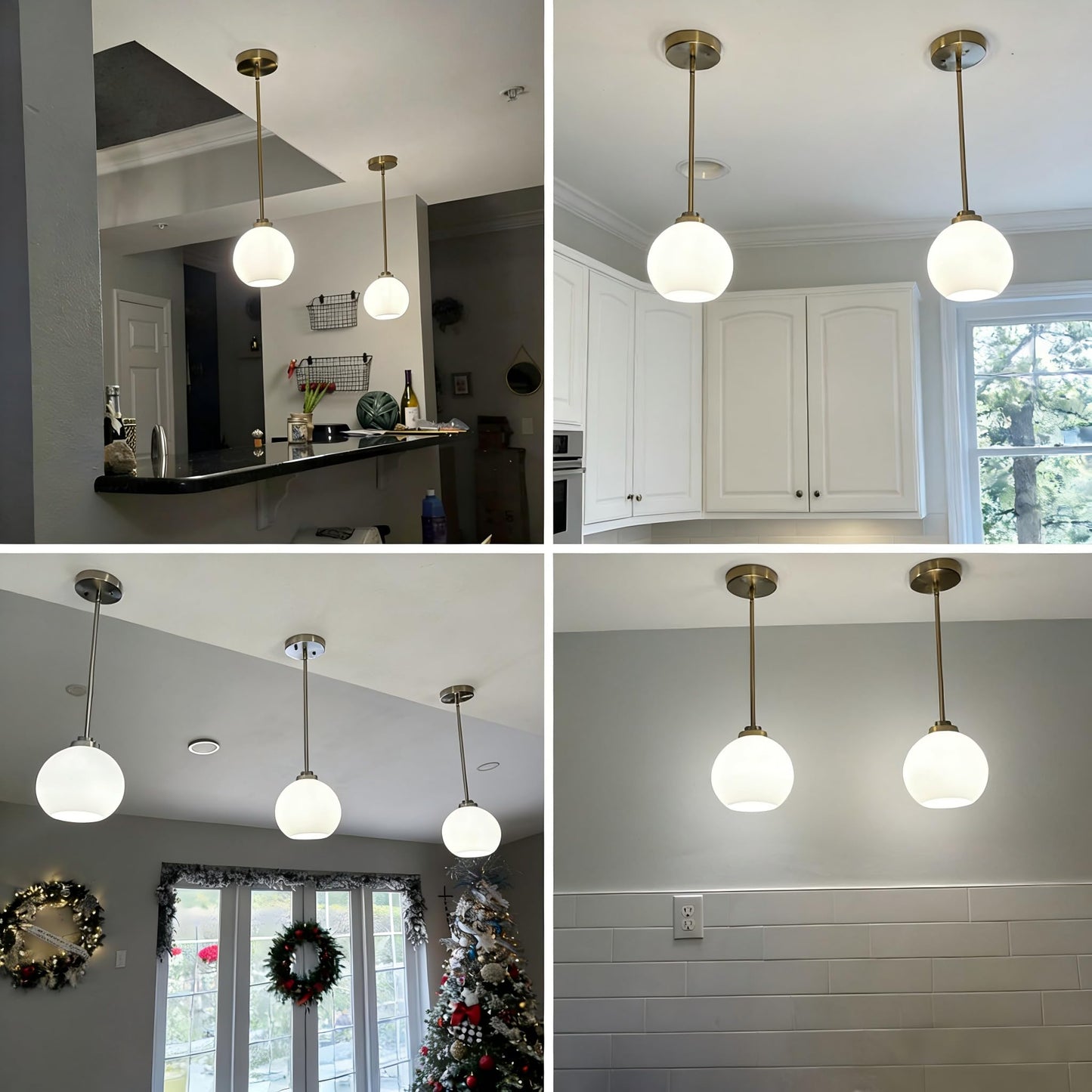 2 Pack 7.2-Inch Globe Pendant Lights, Mid Century Gold Pendant Light Fixtures, Globe Pendant Lights Kitchen Island with Milk Glass Shade Adjustable Hanging Fixture for Dining Room (Bulbs not Included)