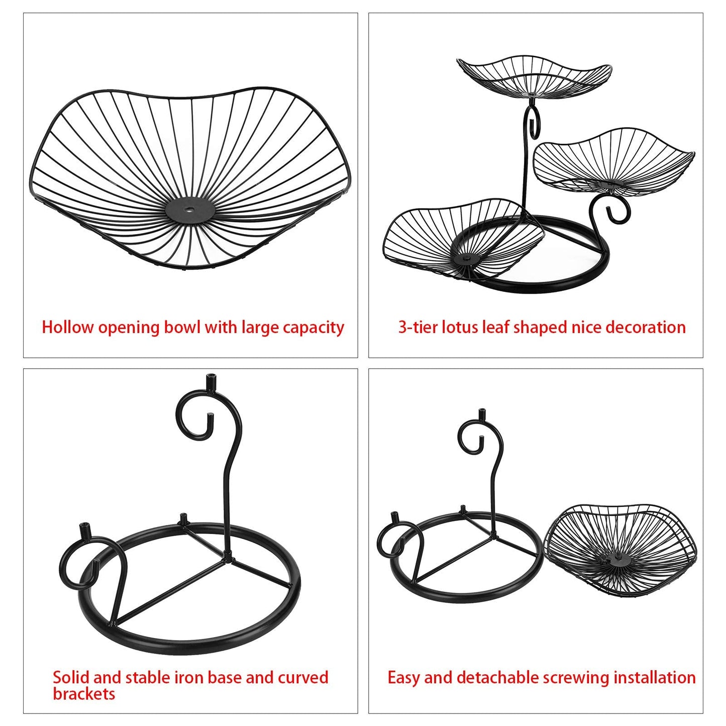 OwnMy 3-Tier Fruit Basket Stand Decorative Iron Fruit Bowl, Metal Wire Fruit Holder Storage Trays Table Countertop Holder for Vegetables Bread Snack, Modern Lotus Fruit Bowls for Kitchen Counter Table