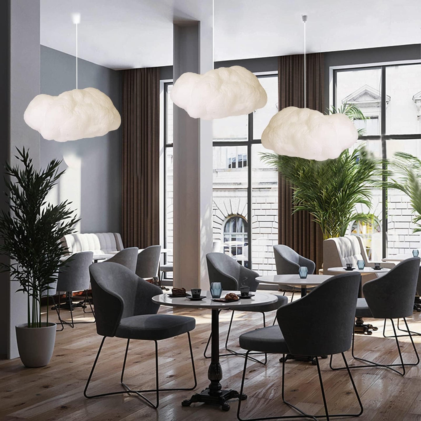 Funteam Modern Floating White Cloud Pendant Hanging Light Nordic Cotton Ceiling Light Fixture Girls Children's Living Room Bedroom Hotel Lobby Restaurant Clothing Store Chandelier (15.7Inch)