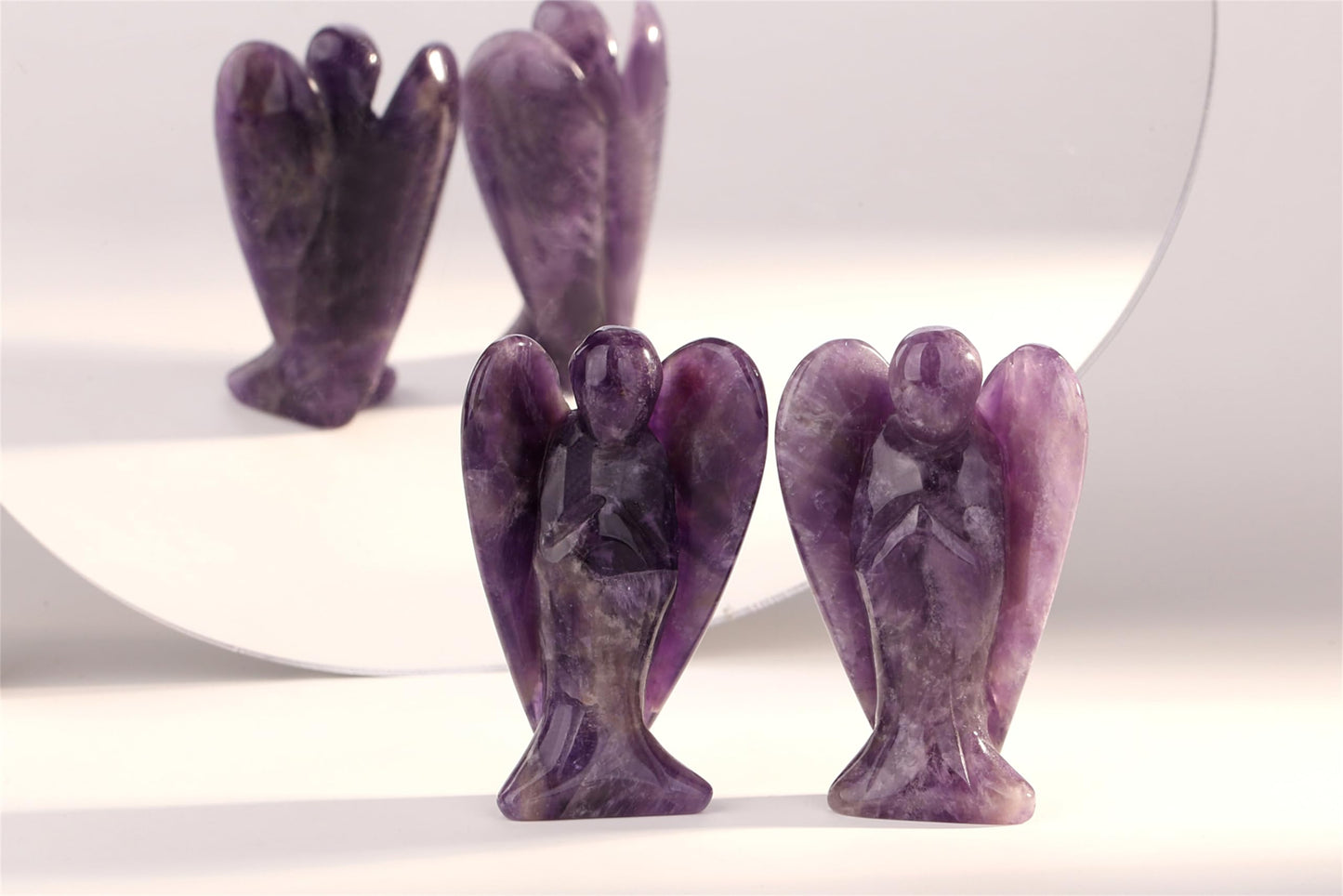 YATOJUZI 3" Amethyst Angel Decor Big Hand-Carved Angels Guardian Sculpture Statue Figurines Natural Crystal Stones and Healing Crystals Purple Home Room Office Desk Decoration Wisdom Gifts for Women