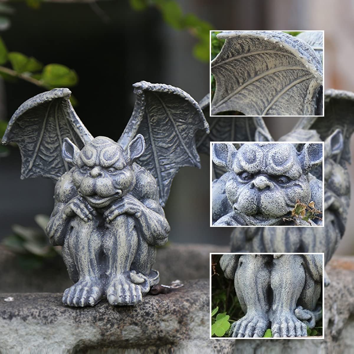 OwMell Gargoyle Statue Garden Guardian Sculpture Figurine Gothic Indoor Outdoor Garden Decor Statue 7 Inch - Sitting