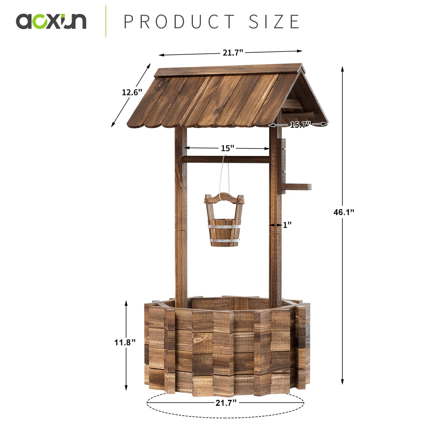 Aoxun Wooden Wishing Well Planters with Hanging Bucket, Garden Helper, Rustic Garden Decor for Outside, Yard, and Patio, Upgrade Reinforced Base, Brown