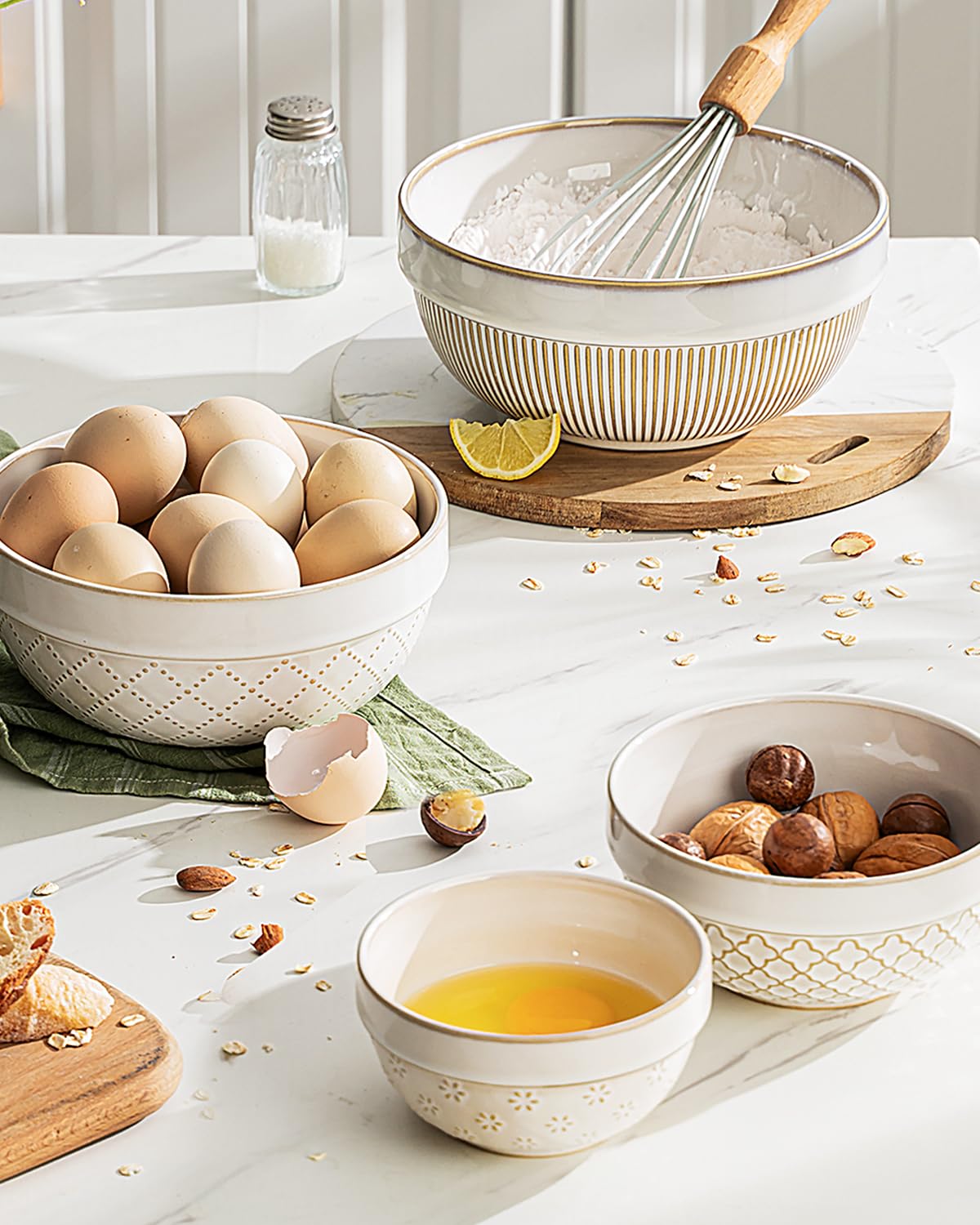 getstar Large Serving Bowls Set of 4, 12/26/42/64 oz Ceramic Stoneware Nesting Bowls Set, Microwave and Dishwasher Safe, Farmhouse Kitchen Versatile Prep Bowls for Fruit Salad Pasta Dessert Cereal