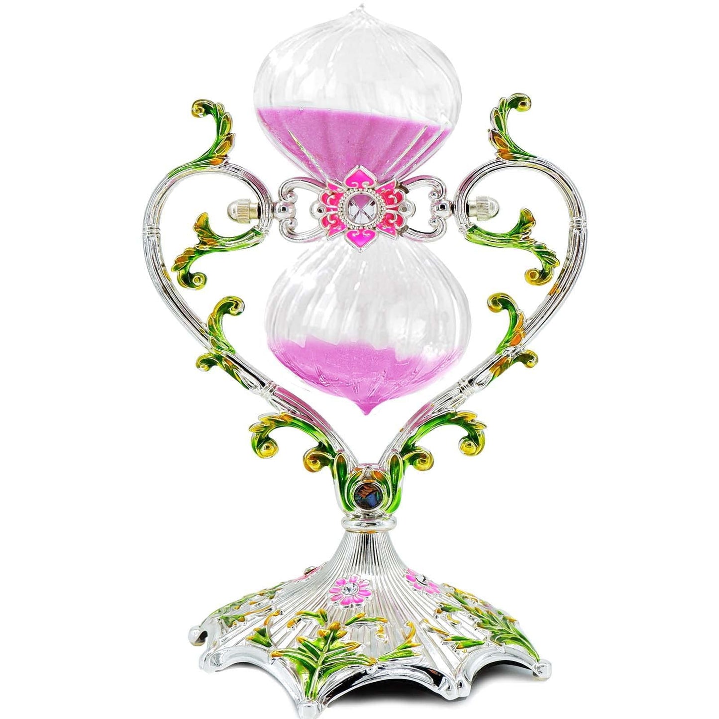 Hourglass Sand Timer Decorative,360° Rotating Metal White Sand Watch 30 Min,Antique Hour Glass Decor for Office Desk- Crafts,Ornaments(Pink Sand)