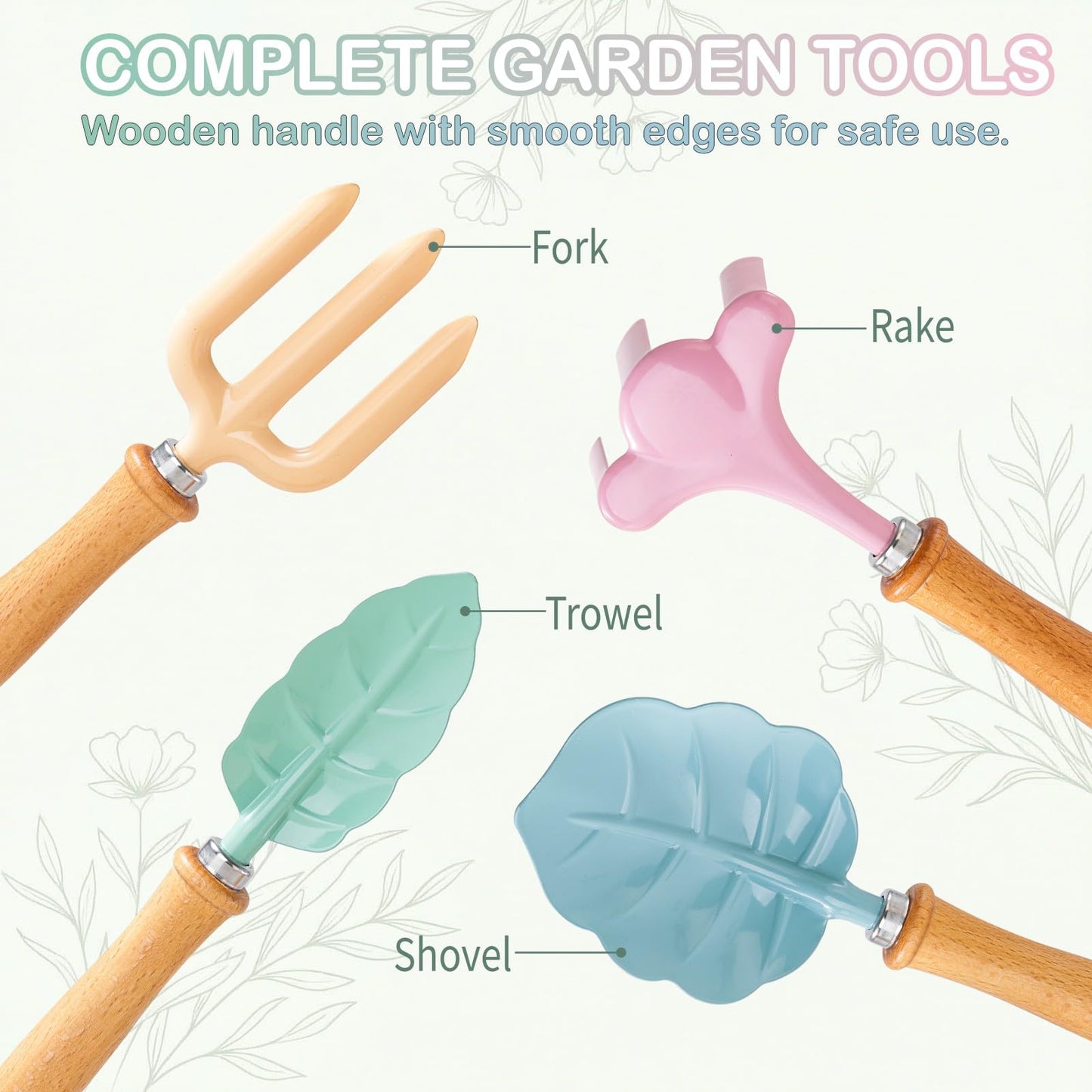 Kids Gardening Set Toys, Garden Tool for Kid with Tote Bag, Repotting Mat, Trowel, Shovel, Fork, Rake, Watering Can and Gloves, Montessori Toy for Kids, Outdoor Toys Gift for Toddlers Boys Girls