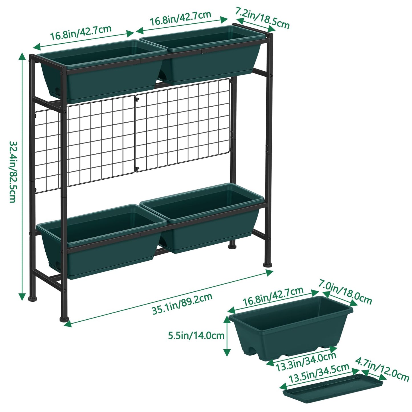 ETELI Vertical Raised Garden Beds 32.4" Tall Planter Raised Beds Boxes Outdoor Herb Garden Planter with Metal Fences Legs for Small Climbing Plant Gardening Vegetables Patio Balcony Porch, Green