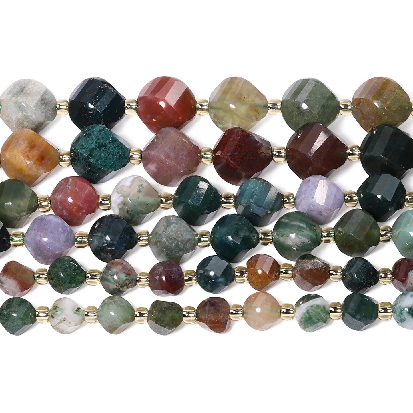 Yochus 42pcs Natural Indian Agate Stone Beads for Bracelet，2strands 6mm Facted Twist Loose Gemstone Beads for Jewelry Making DIY Craft Necklace Earring