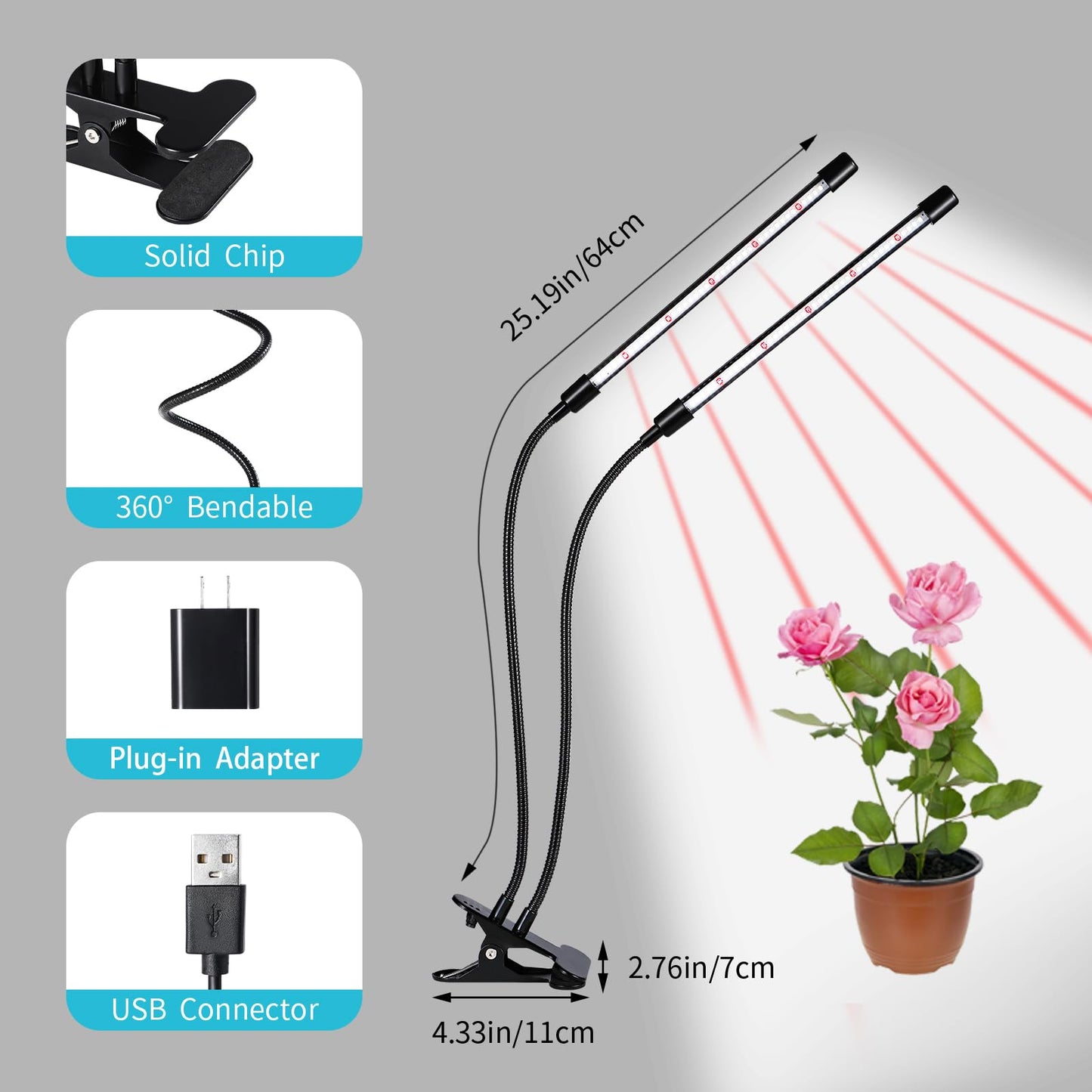 Hywyimlait Grow Lights for Indoor Plants, 84LEDs Clip Plant Lights, Full Spectrum LED Plant Growing Lamps with FlexibleGooseneck4/8/12/18H Timer, 3 Spectral Modes, 10 Dimmable Levels (1 Pack)